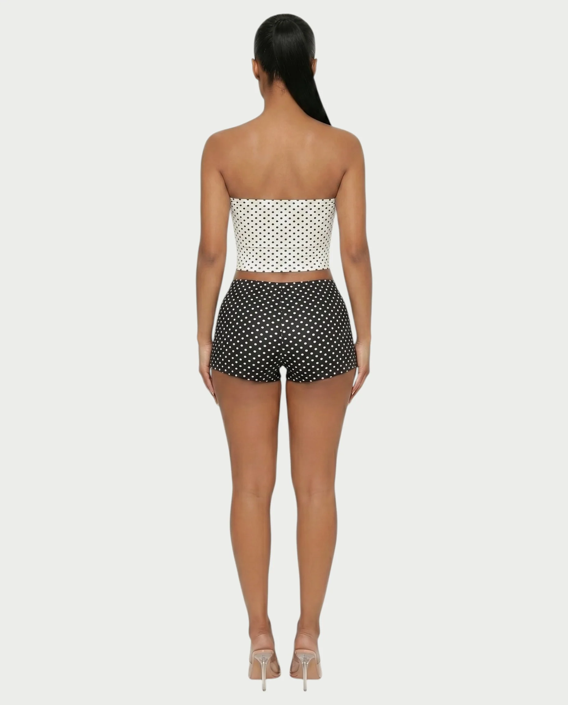 COLINA Polka Dot Shawl, Tube Top & Shorts 3-Piece Set - Image 14