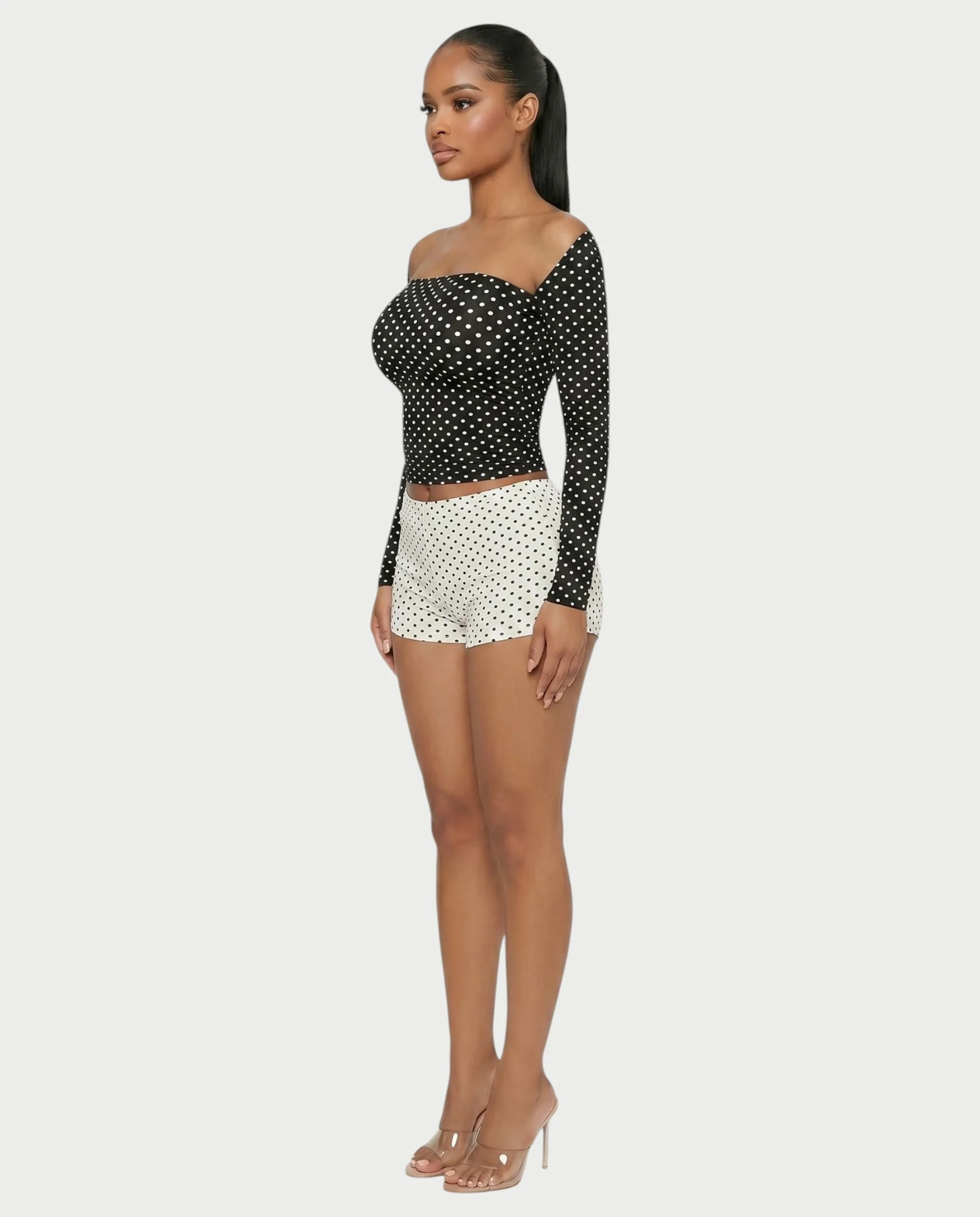 COLINA Polka Dot Shawl, Tube Top & Shorts 3-Piece Set - Image 3