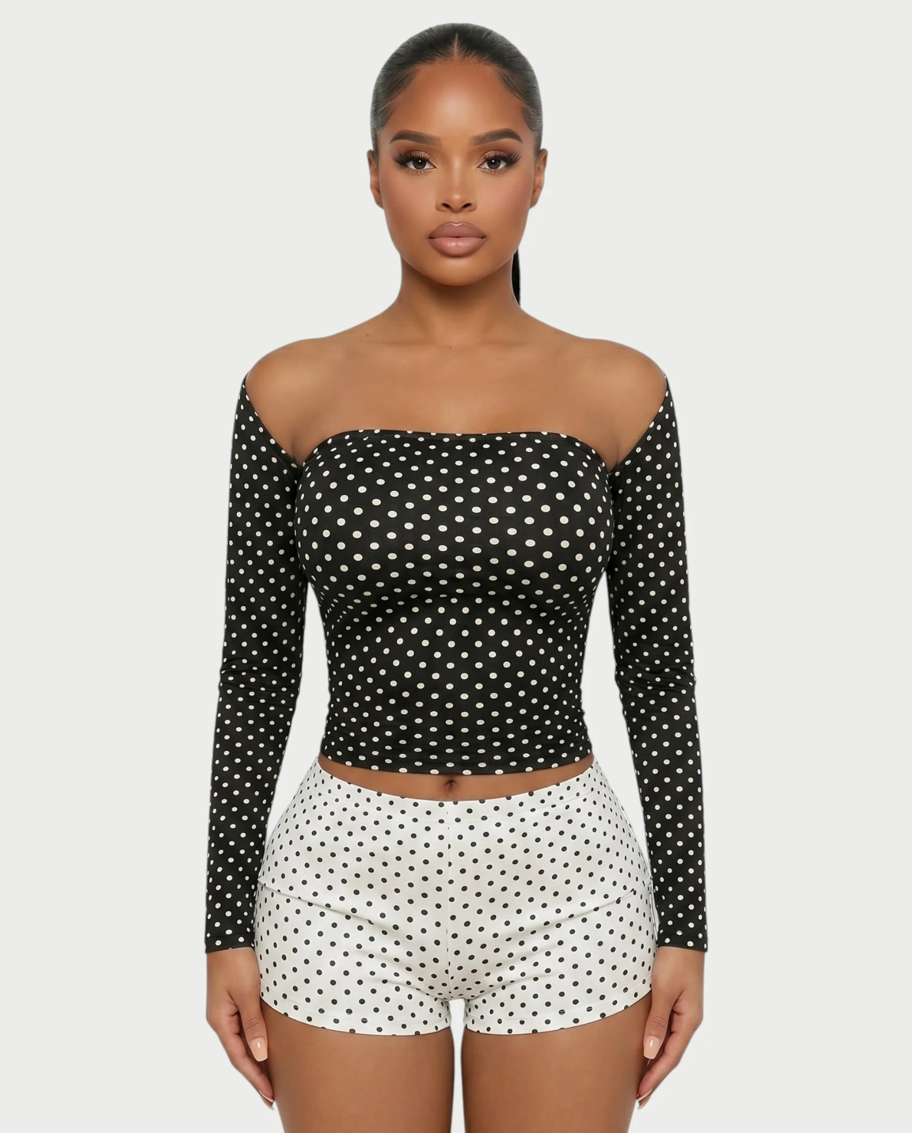 COLINA Polka Dot Shawl, Tube Top & Shorts 3-Piece Set - Image 4