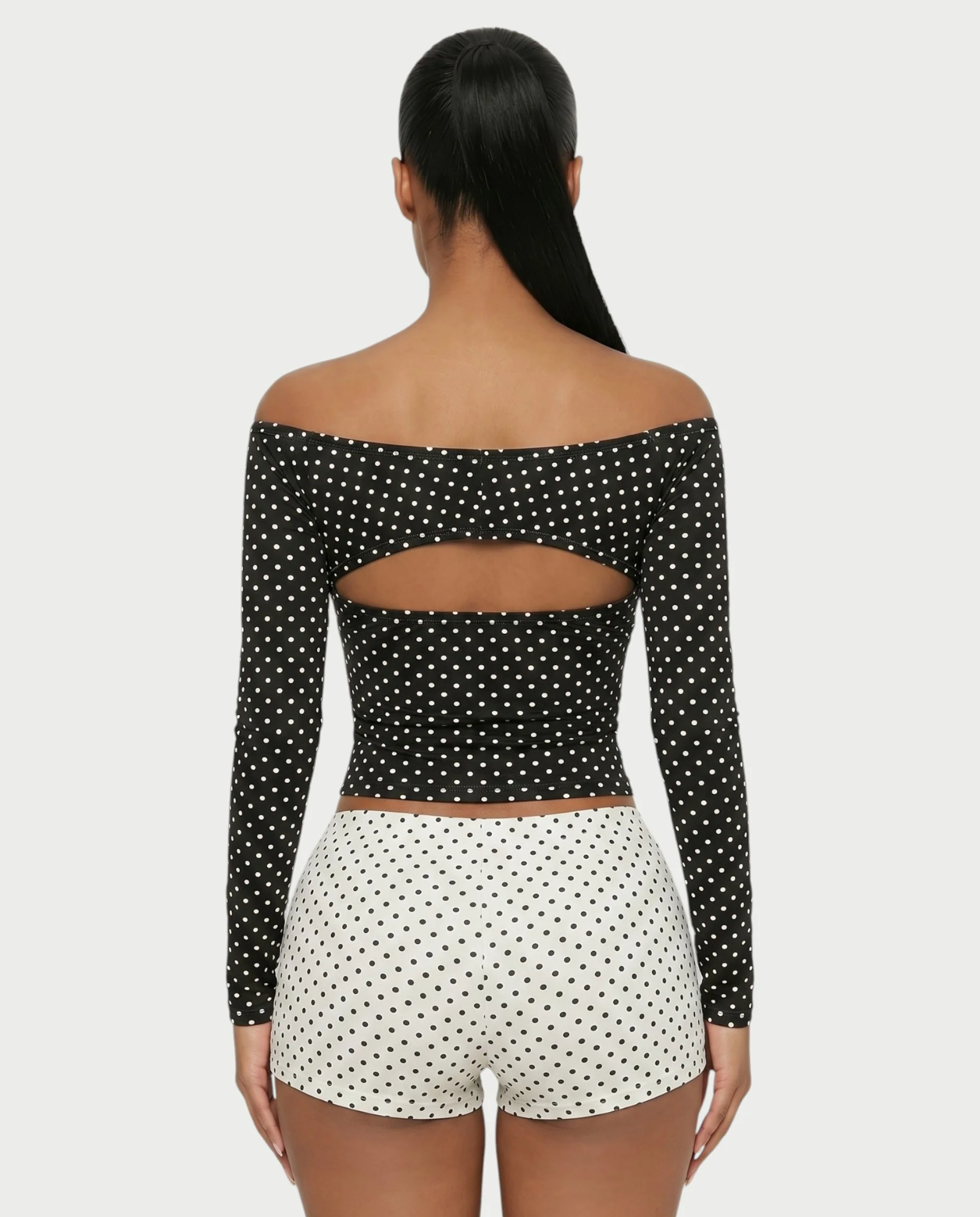 COLINA Polka Dot Shawl, Tube Top & Shorts 3-Piece Set - Image 5