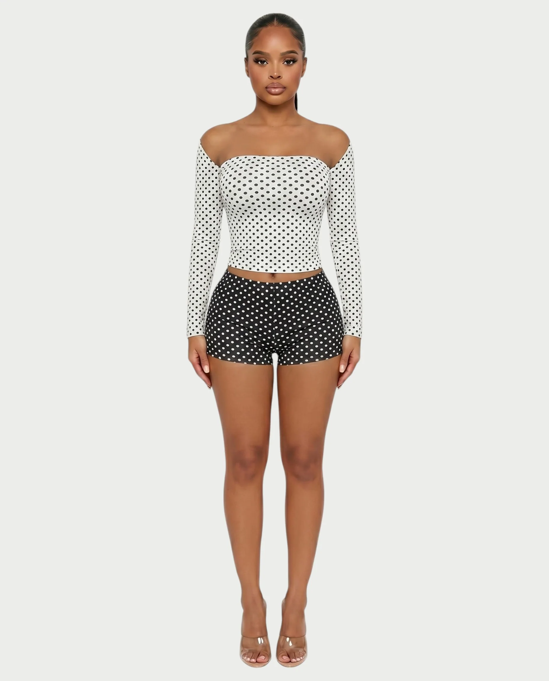COLINA Polka Dot Shawl, Tube Top & Shorts 3-Piece Set - Image 8
