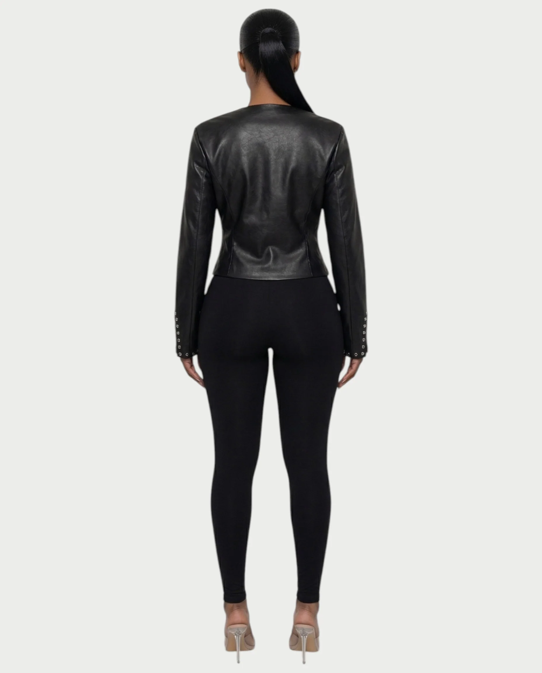 CORRY Studded Zip Leather Jacket - Image 10