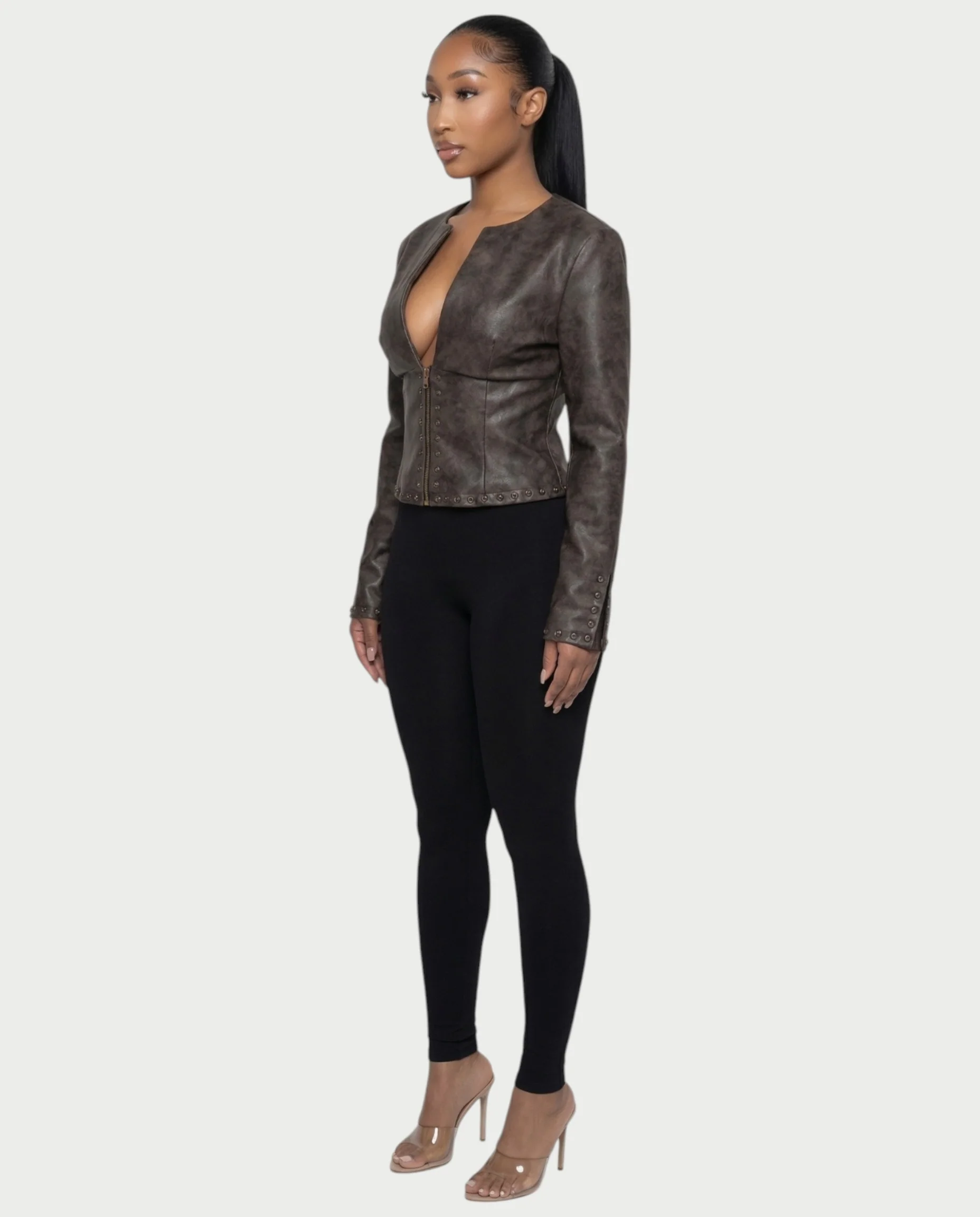 CORRY Studded Zip Leather Jacket - Image 3