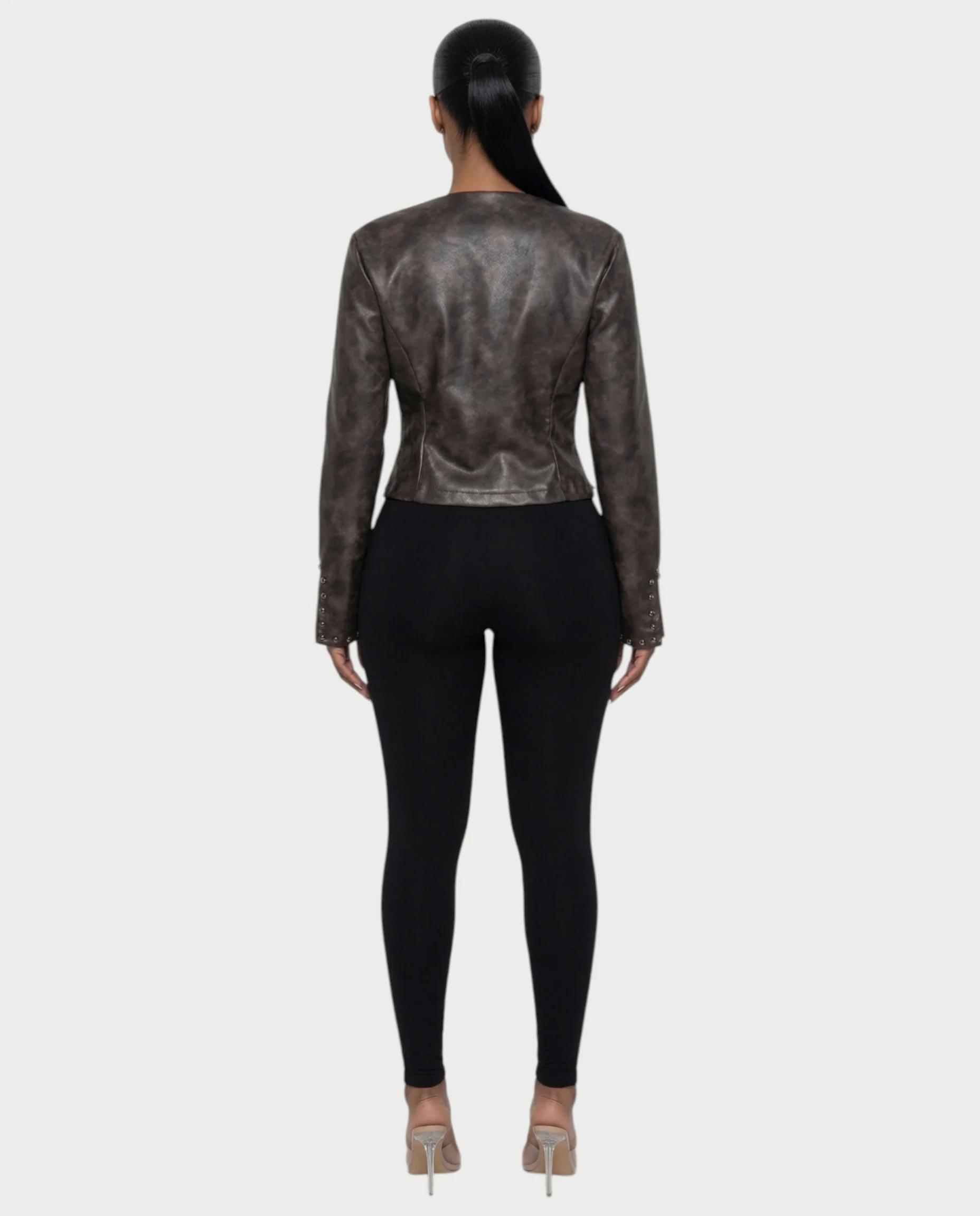CORRY Studded Zip Leather Jacket - Image 5