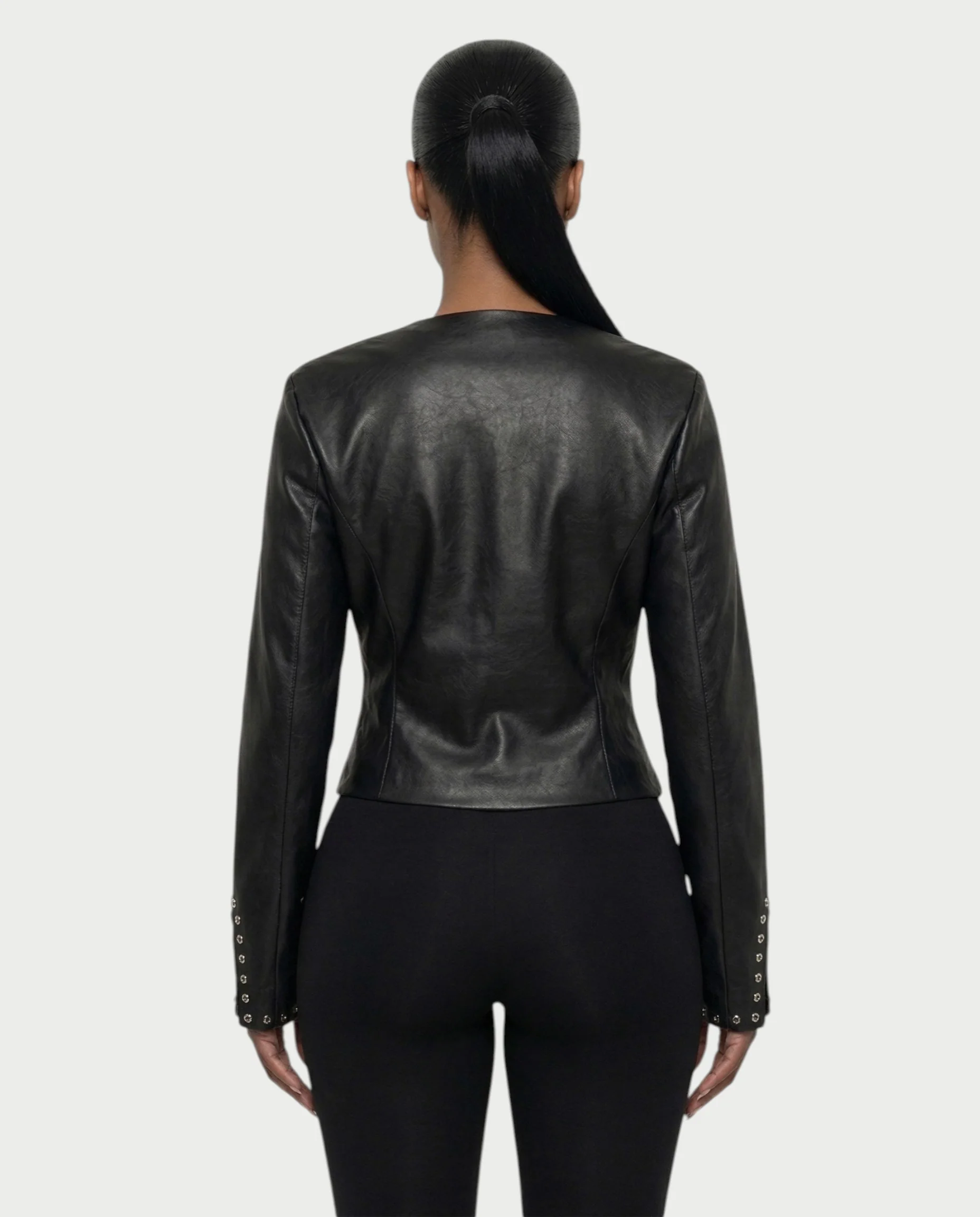 CORRY Studded Zip Leather Jacket - Image 7