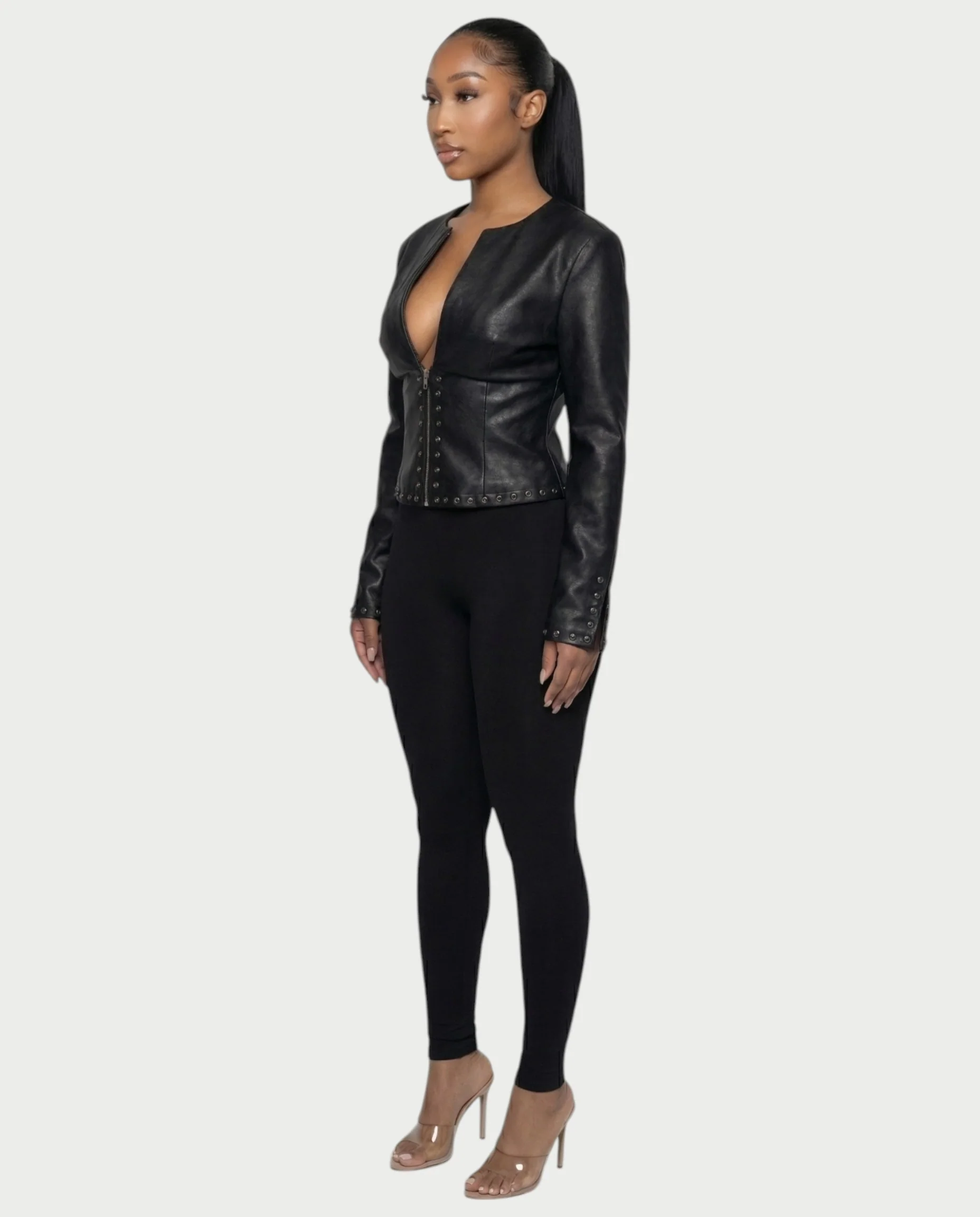 CORRY Studded Zip Leather Jacket - Image 8