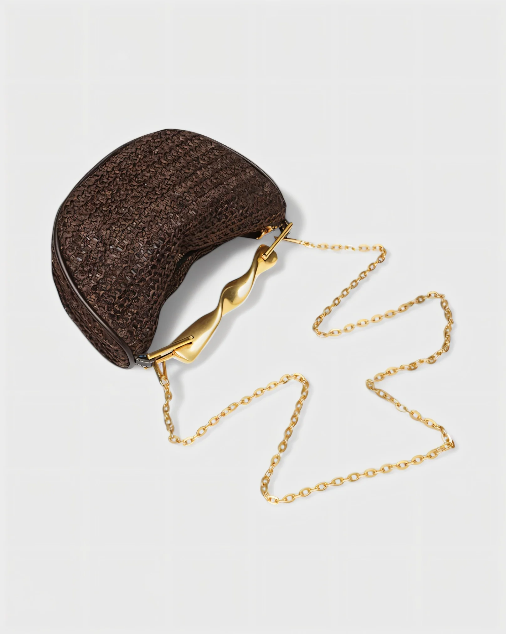 CRESSIDA Woven Half Moon Handbag with Gold Swirl Handle - Image 4