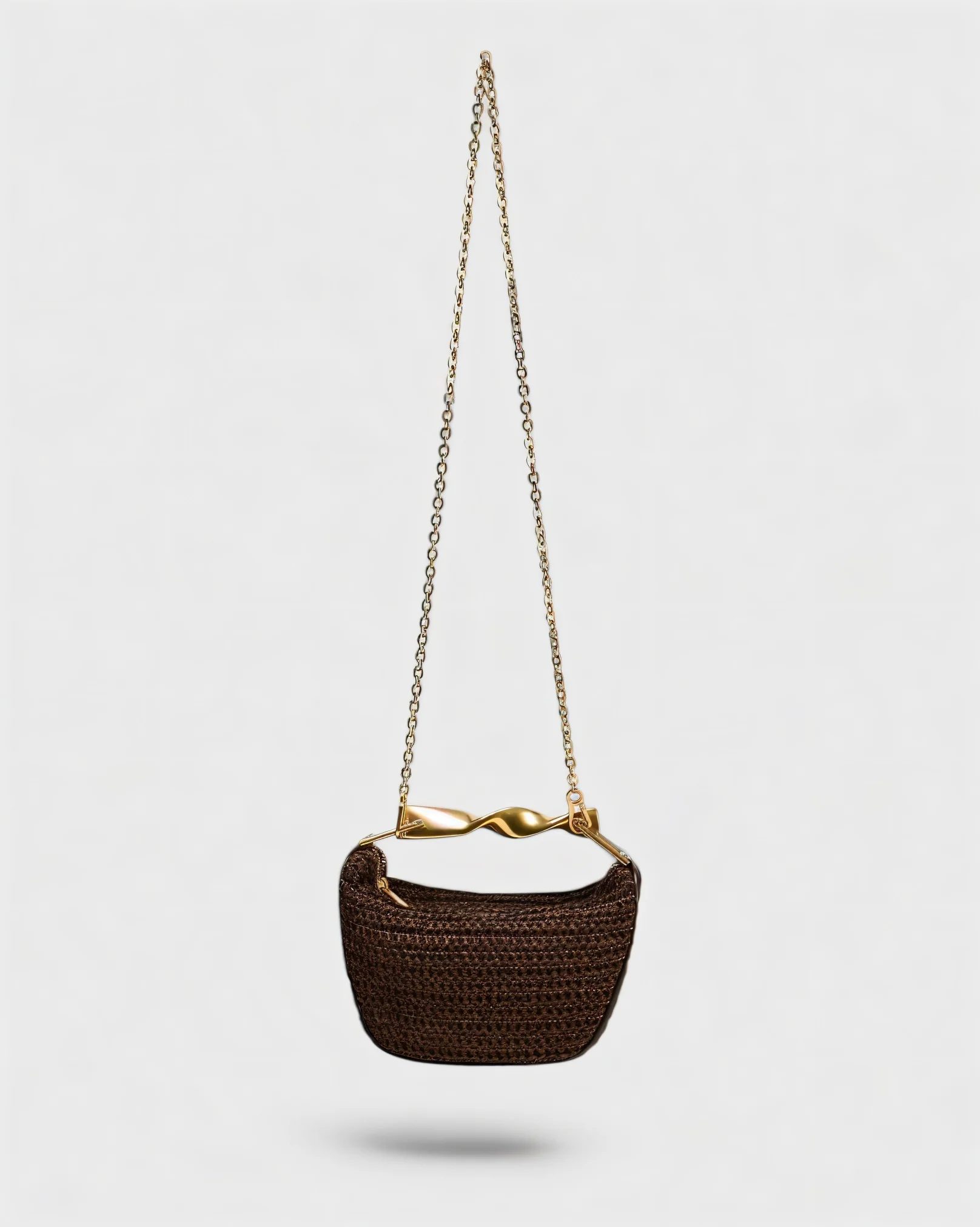 CRESSIDA Woven Half Moon Handbag with Gold Swirl Handle - Image 5