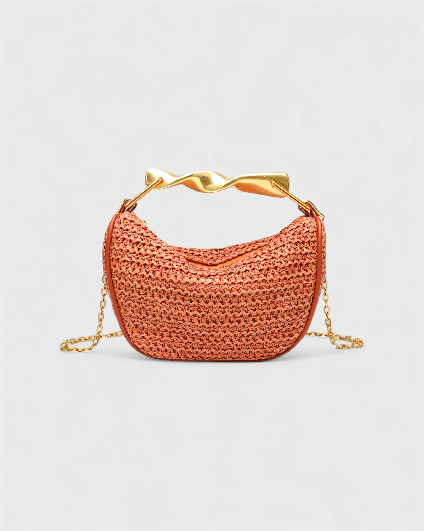 CRESSIDA Woven Half Moon Handbag with Gold Swirl Handle - Image 7