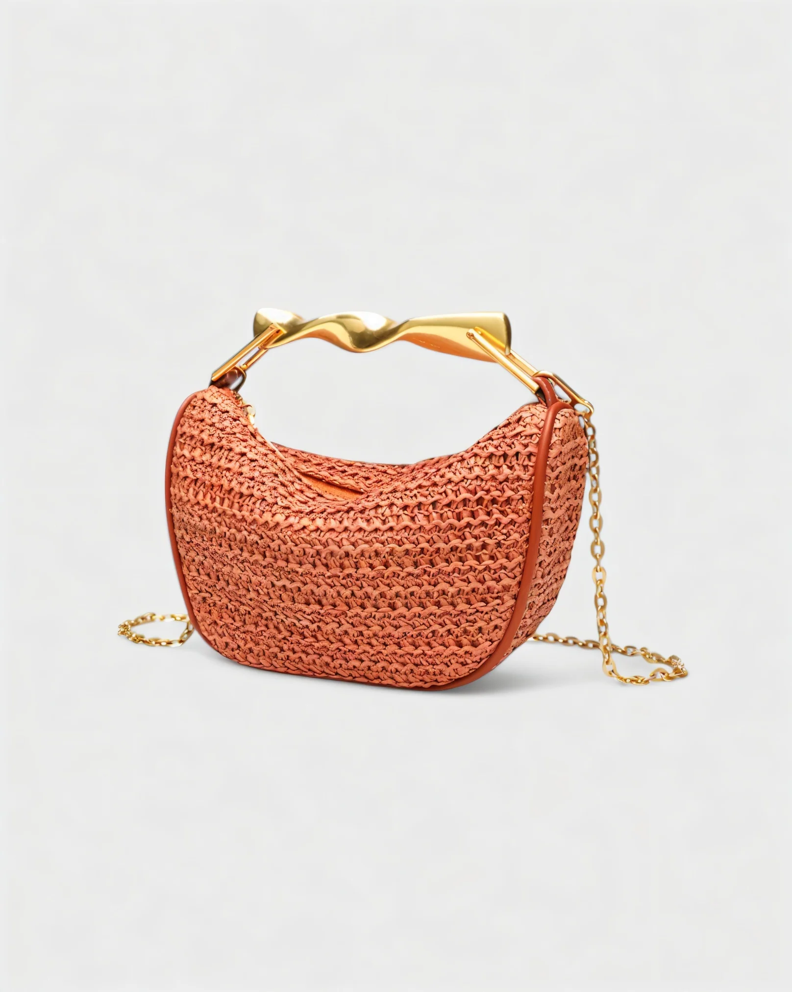 CRESSIDA Woven Half Moon Handbag with Gold Swirl Handle - Image 8