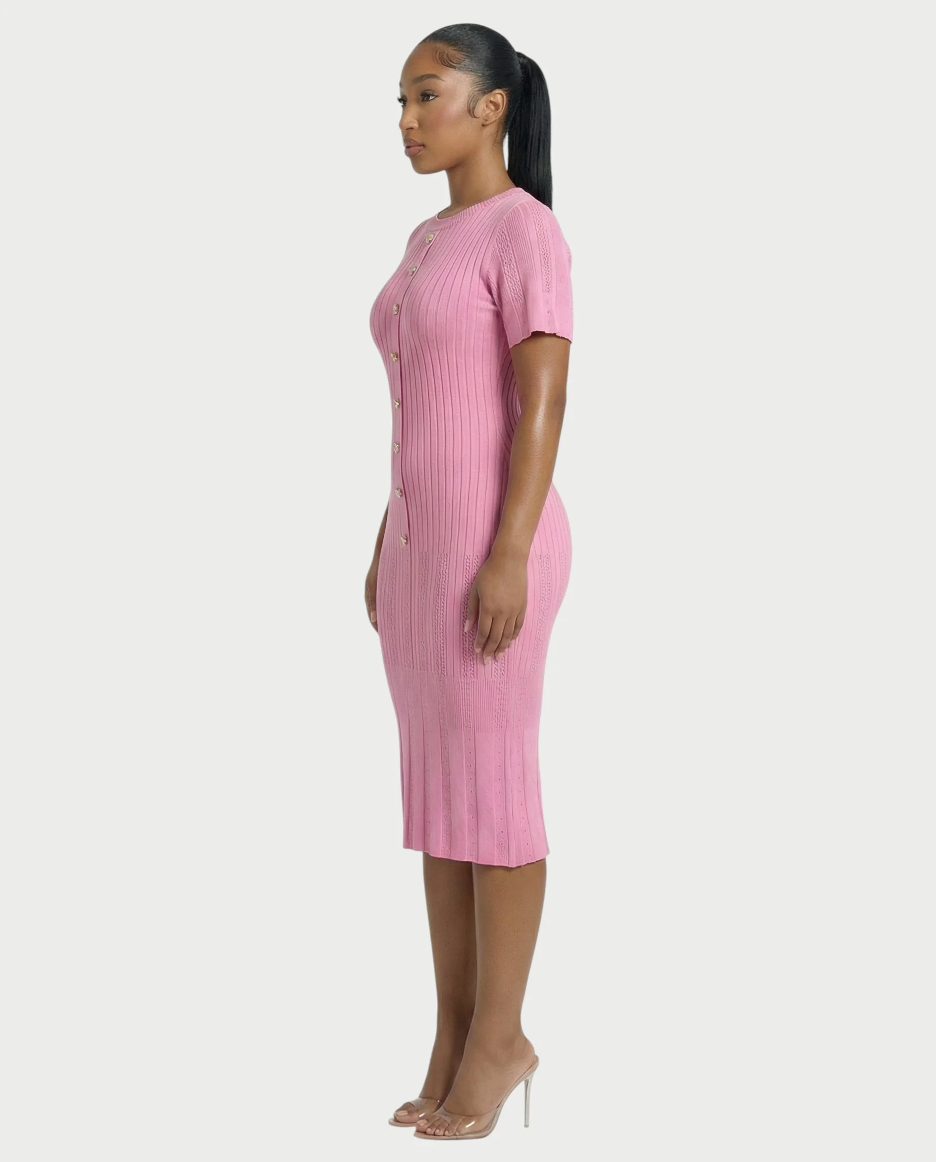 CRISSA Ribbed Button-Front Knit Midi Dress - Image 3