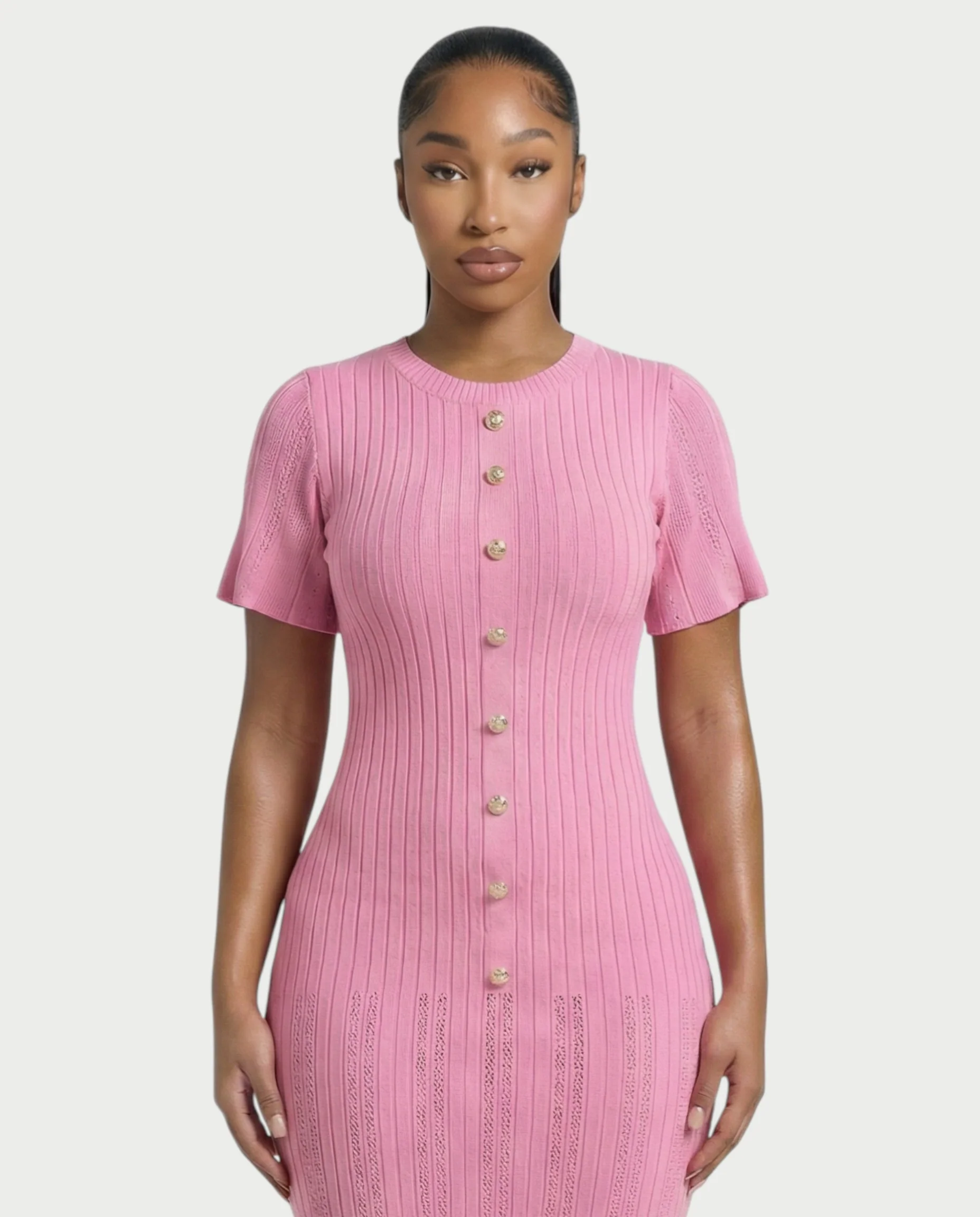 CRISSA Ribbed Button-Front Knit Midi Dress - Image 4