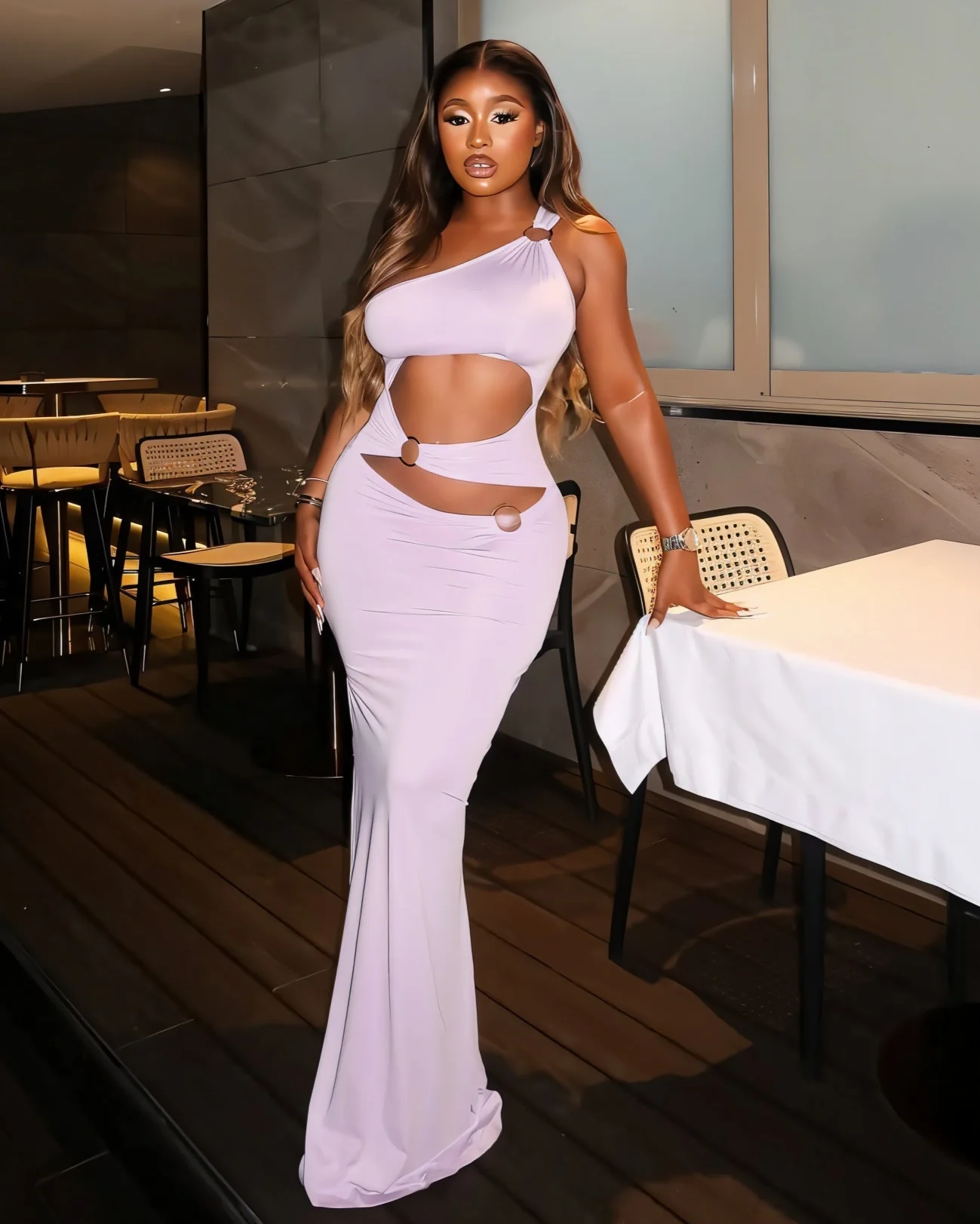 CRYSTAL One-Shoulder Cutout Maxi Dress - Image 3
