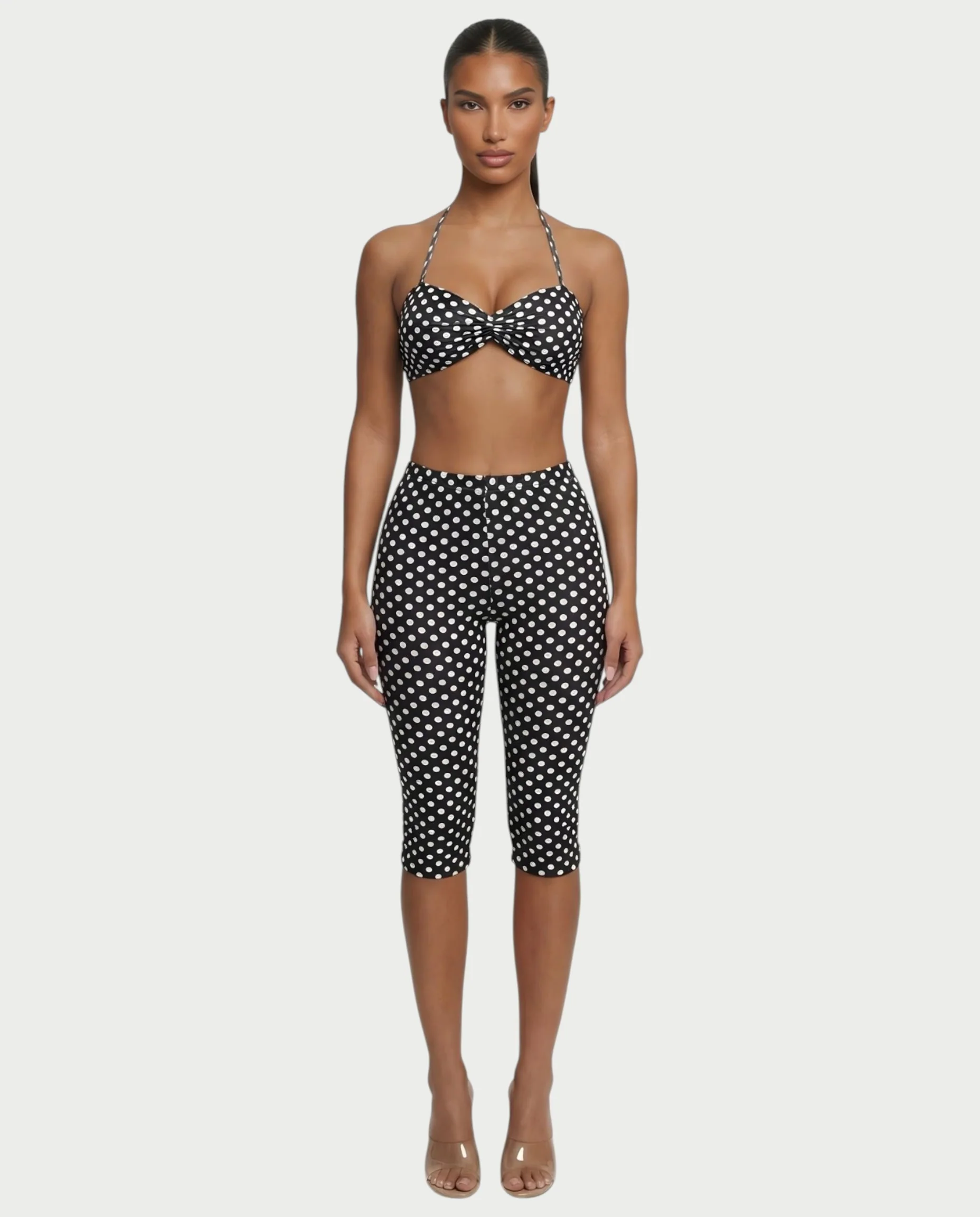 DARYA Polka Dot Bandeau Halter Top & Capri Pants Set - Image 11