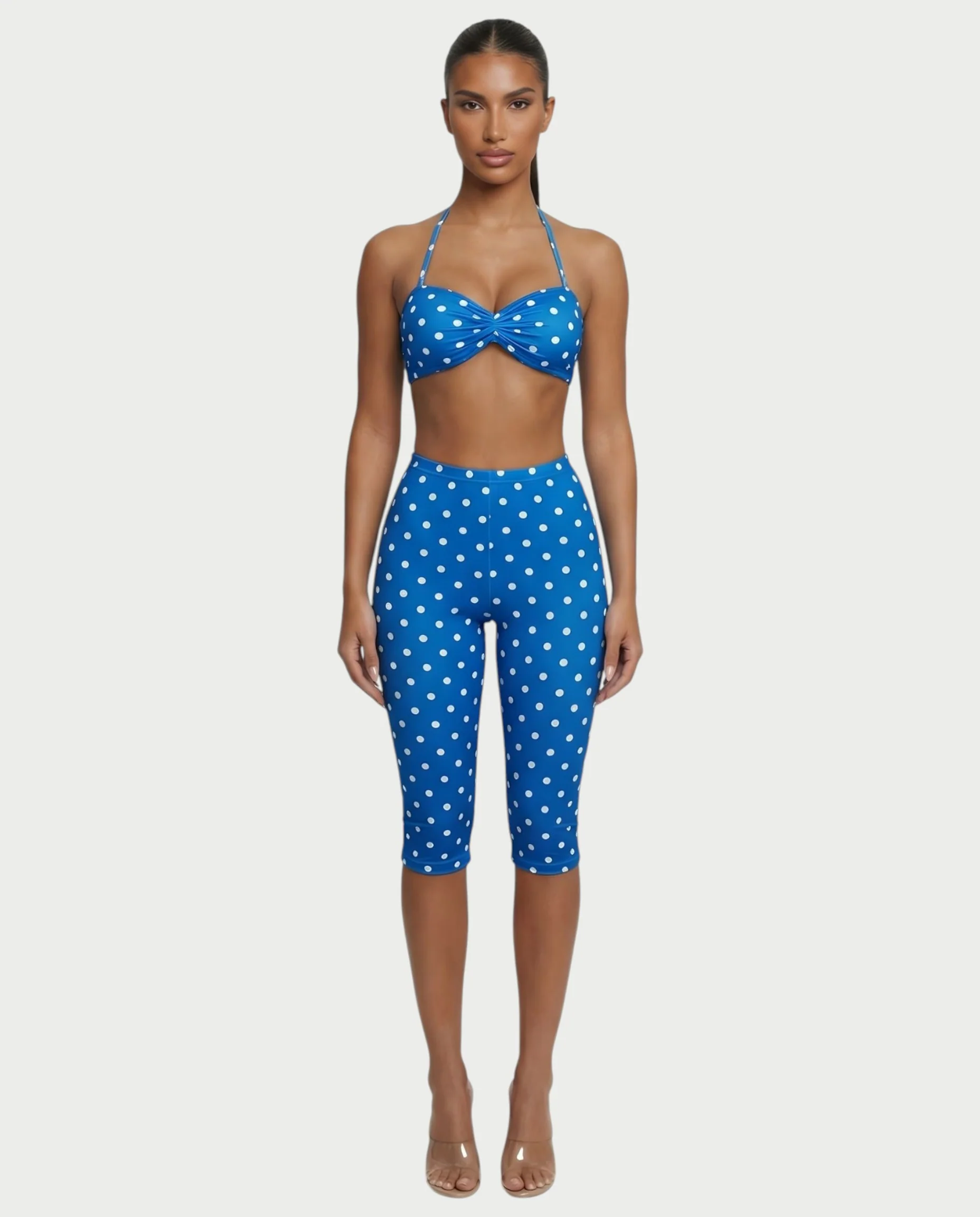 DARYA Polka Dot Bandeau Halter Top & Capri Pants Set - Image 16
