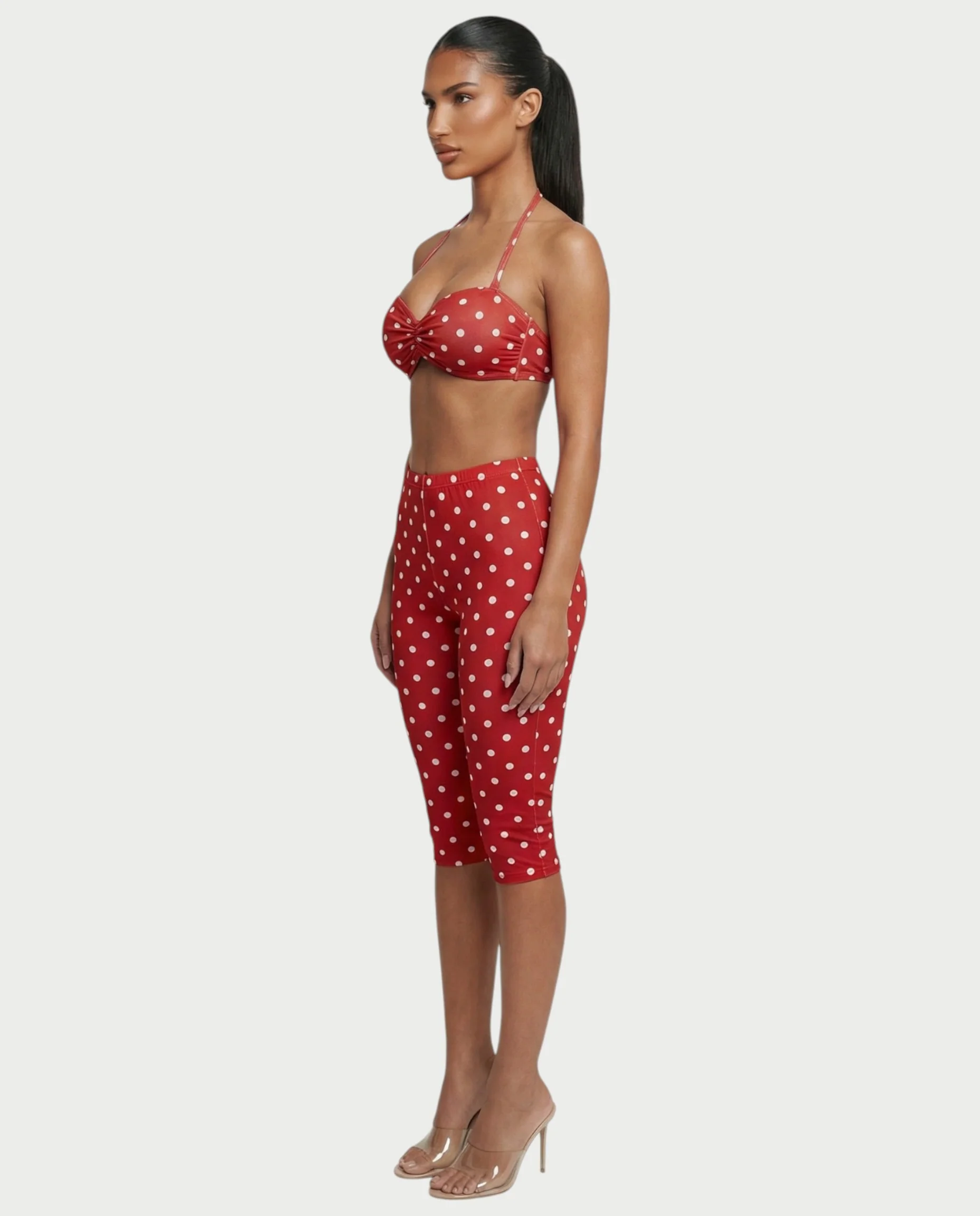 DARYA Polka Dot Bandeau Halter Top & Capri Pants Set - Image 3