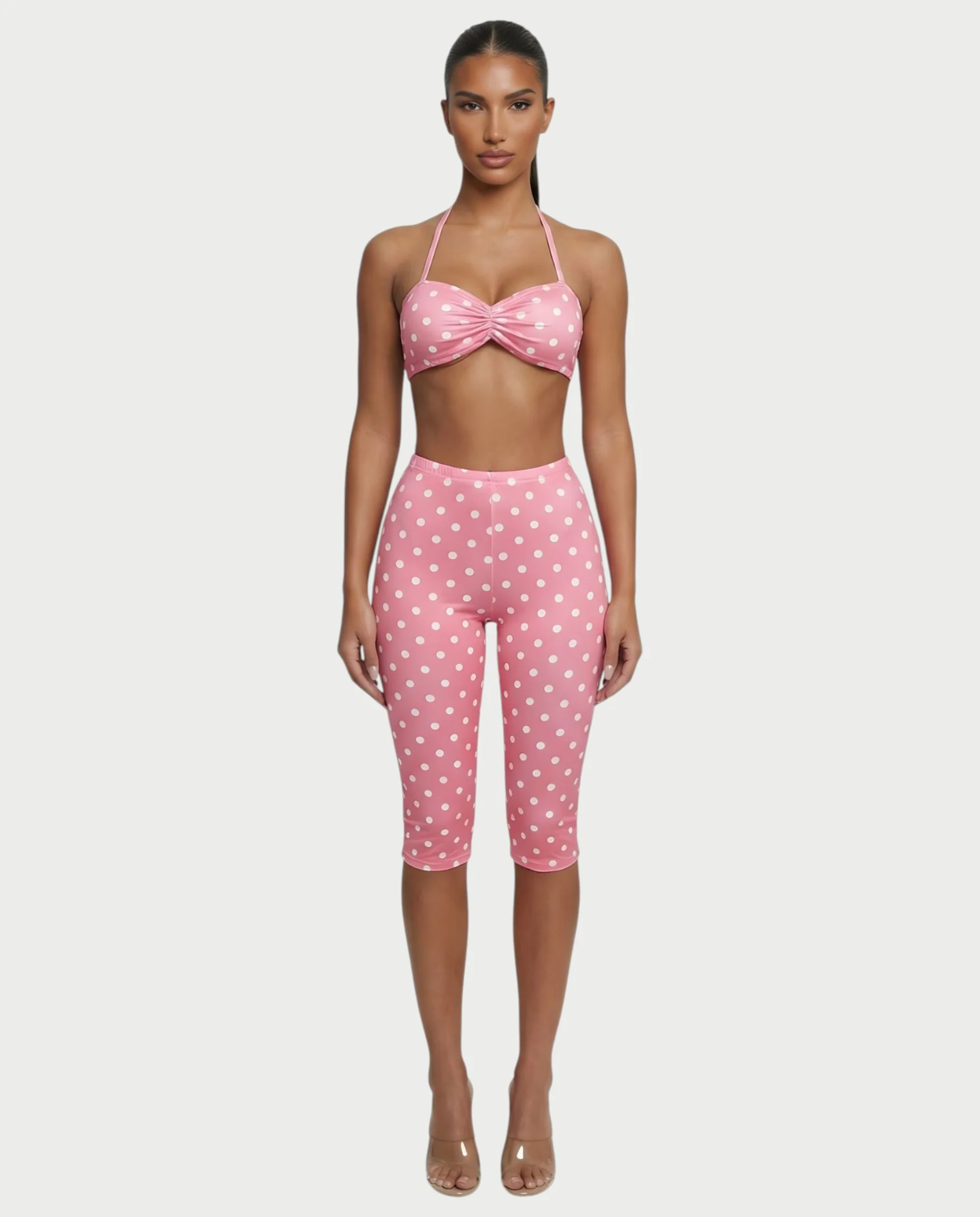 DARYA Polka Dot Bandeau Halter Top & Capri Pants Set - Image 6