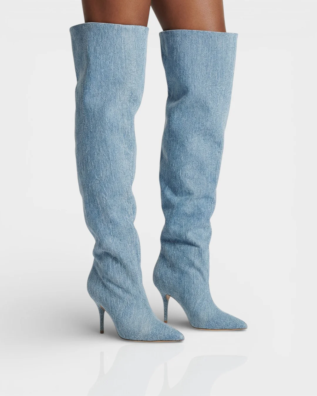 DAVIRA Wide Calf Denim Stiletto Thigh-High Boots