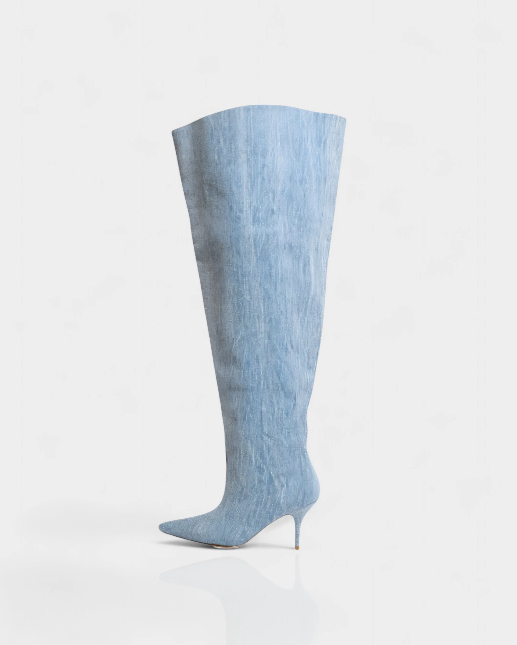 DAVIRA Wide Calf Denim Stiletto Thigh-High Boots - Image 2