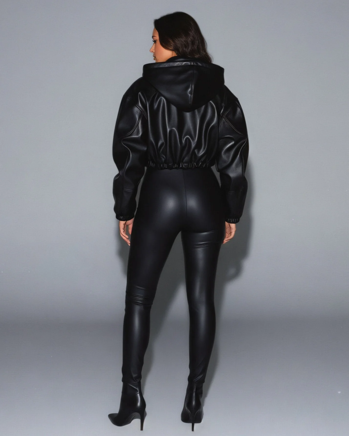 DAYAN Cropped Long Sleeve Faux Leather Jacket - Image 4