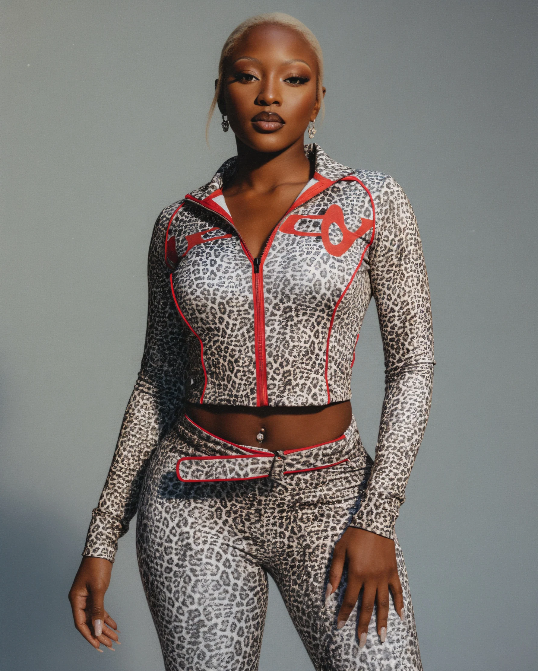 DELYSSA Leopard Cropped Jacket Top & Pants Set - Image 2