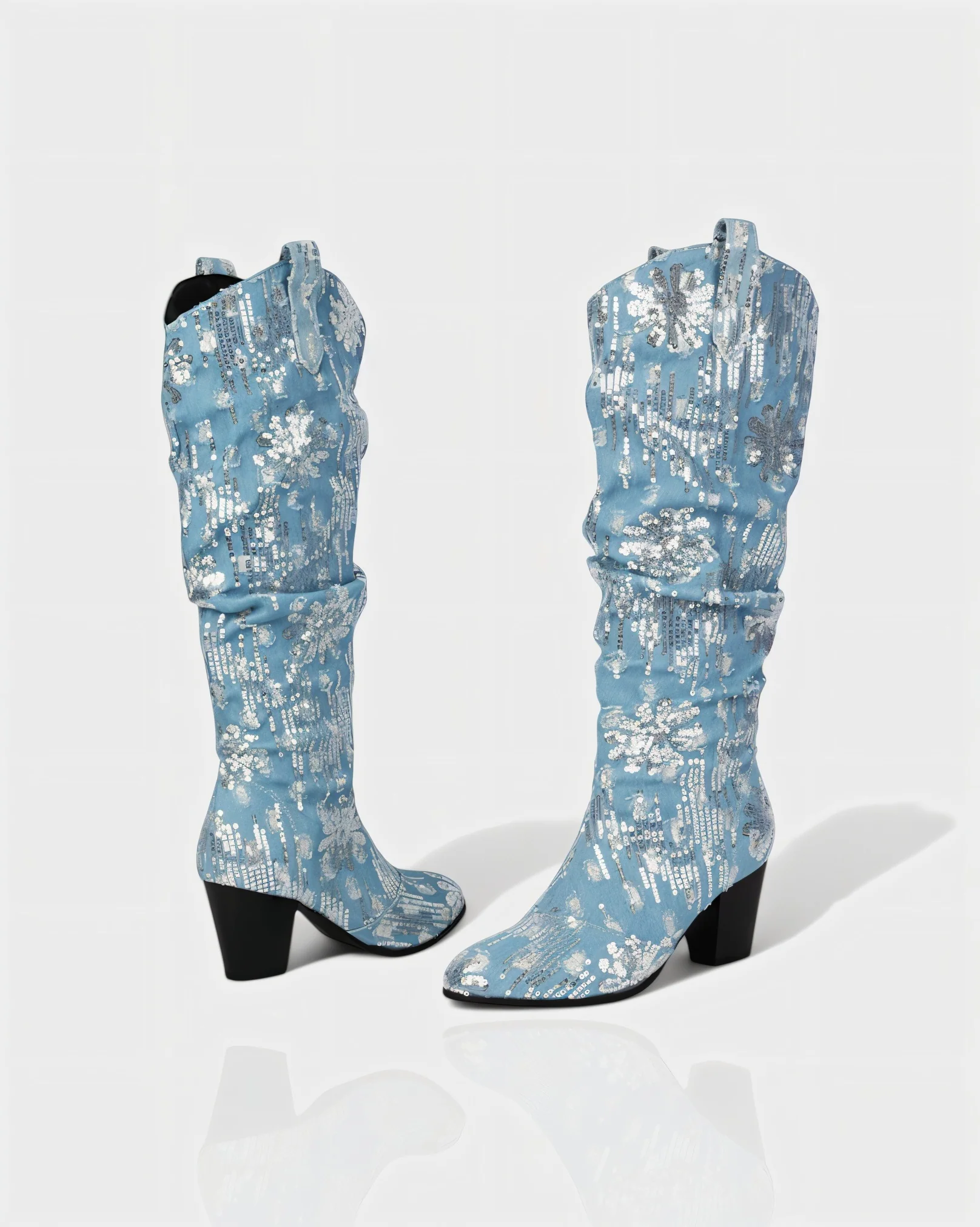 DIANNE Sequin Floral Denim Cowboy Boots - Image 3