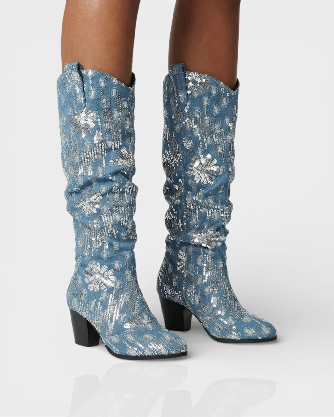 DIANNE Sequin Floral Denim Cowboy Boots - Image 4