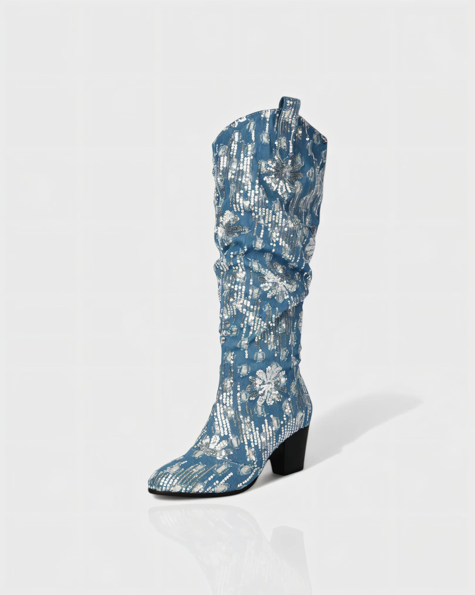 DIANNE Sequin Floral Denim Cowboy Boots - Image 5