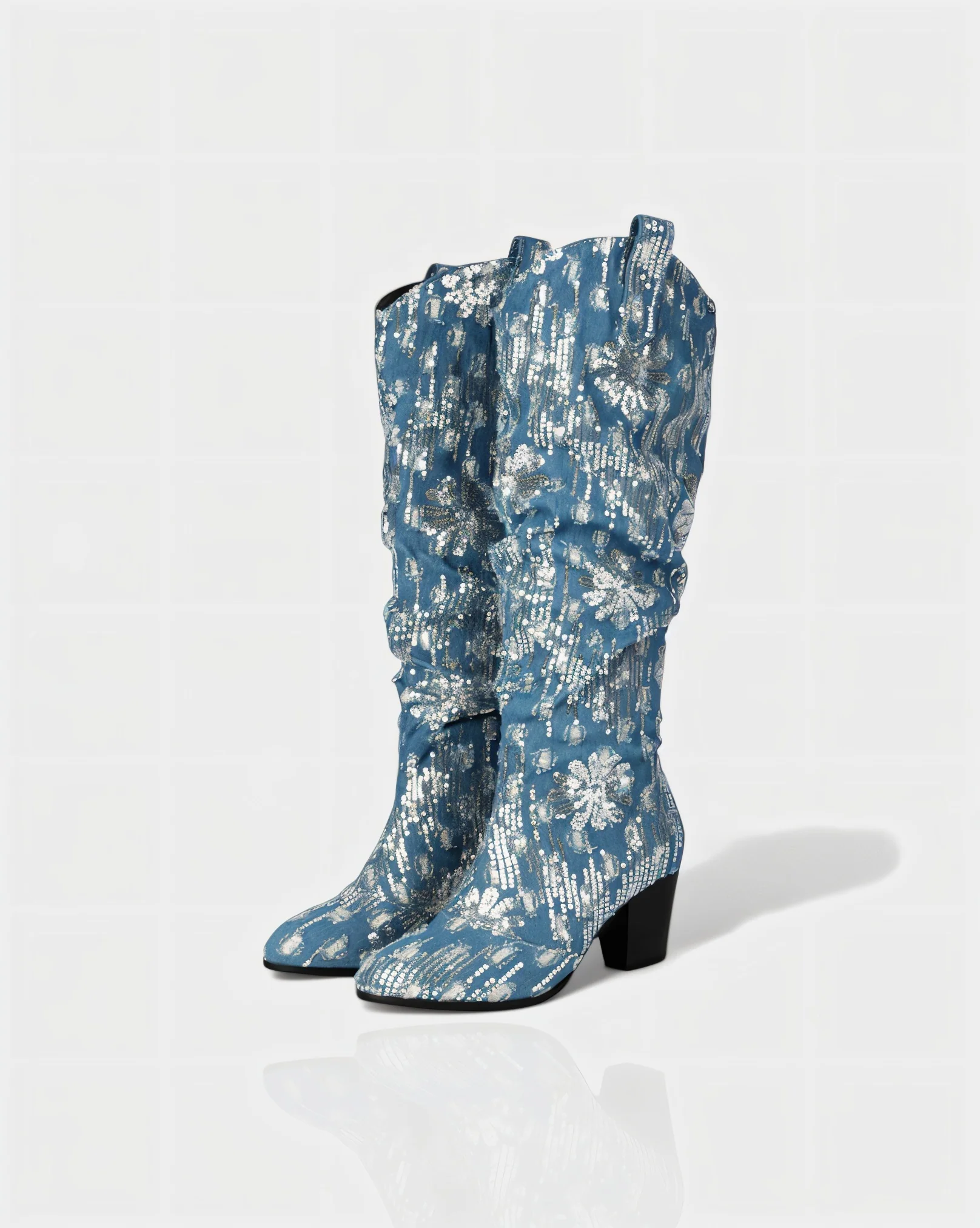 DIANNE Sequin Floral Denim Cowboy Boots - Image 6