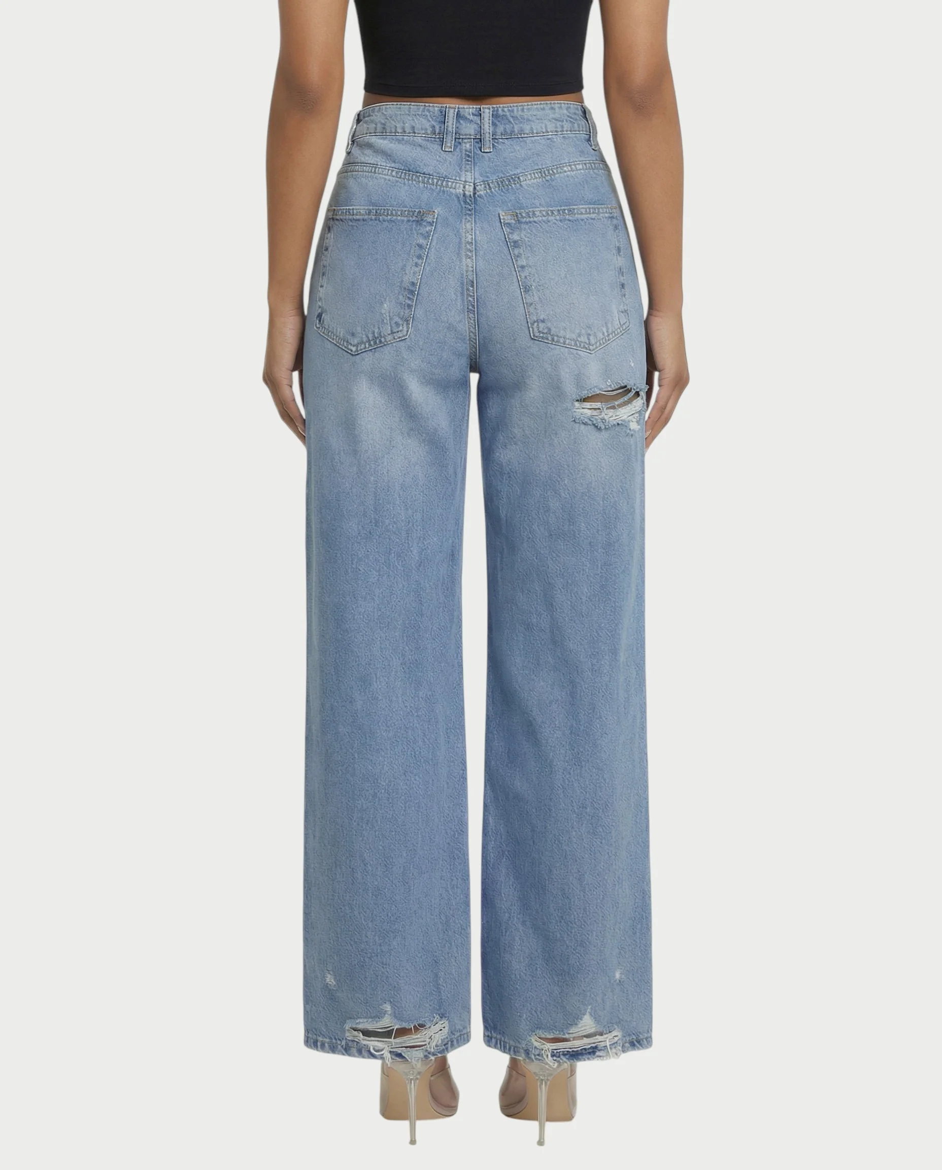 Distressed Wide-Leg Denim Pants - Image 3