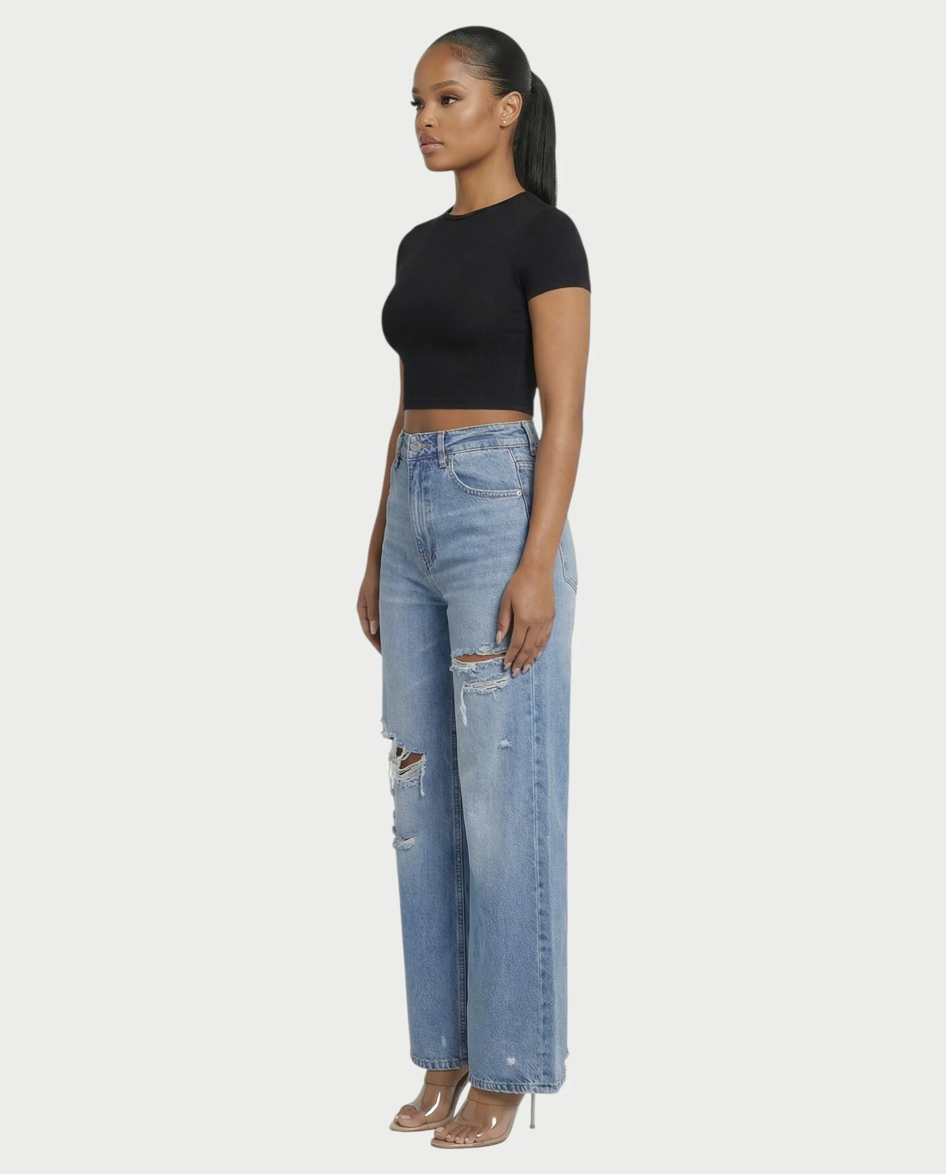 Distressed Wide-Leg Denim Pants - Image 4