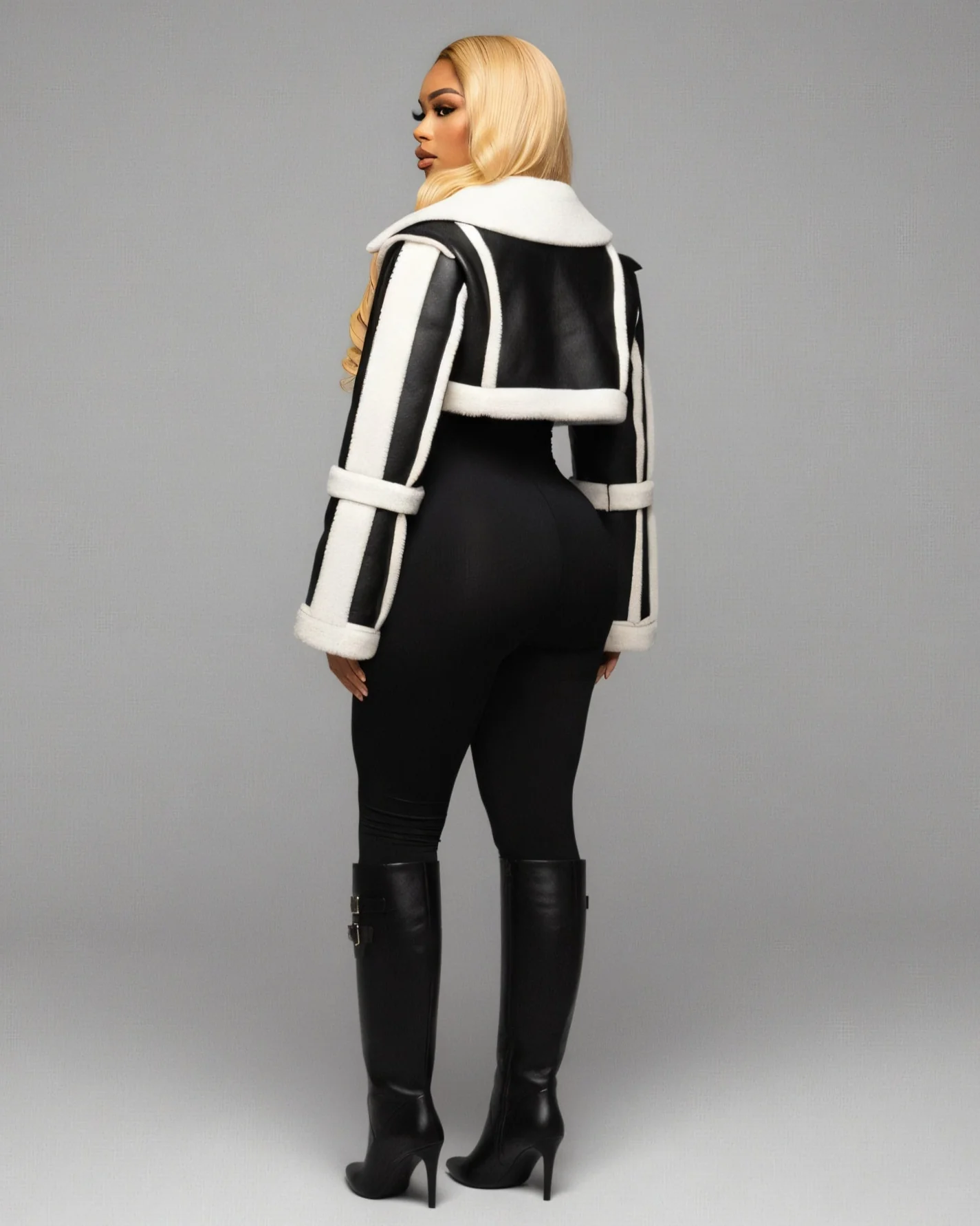 DREYA Faux Leather Shearling Trim Jacket - Image 4