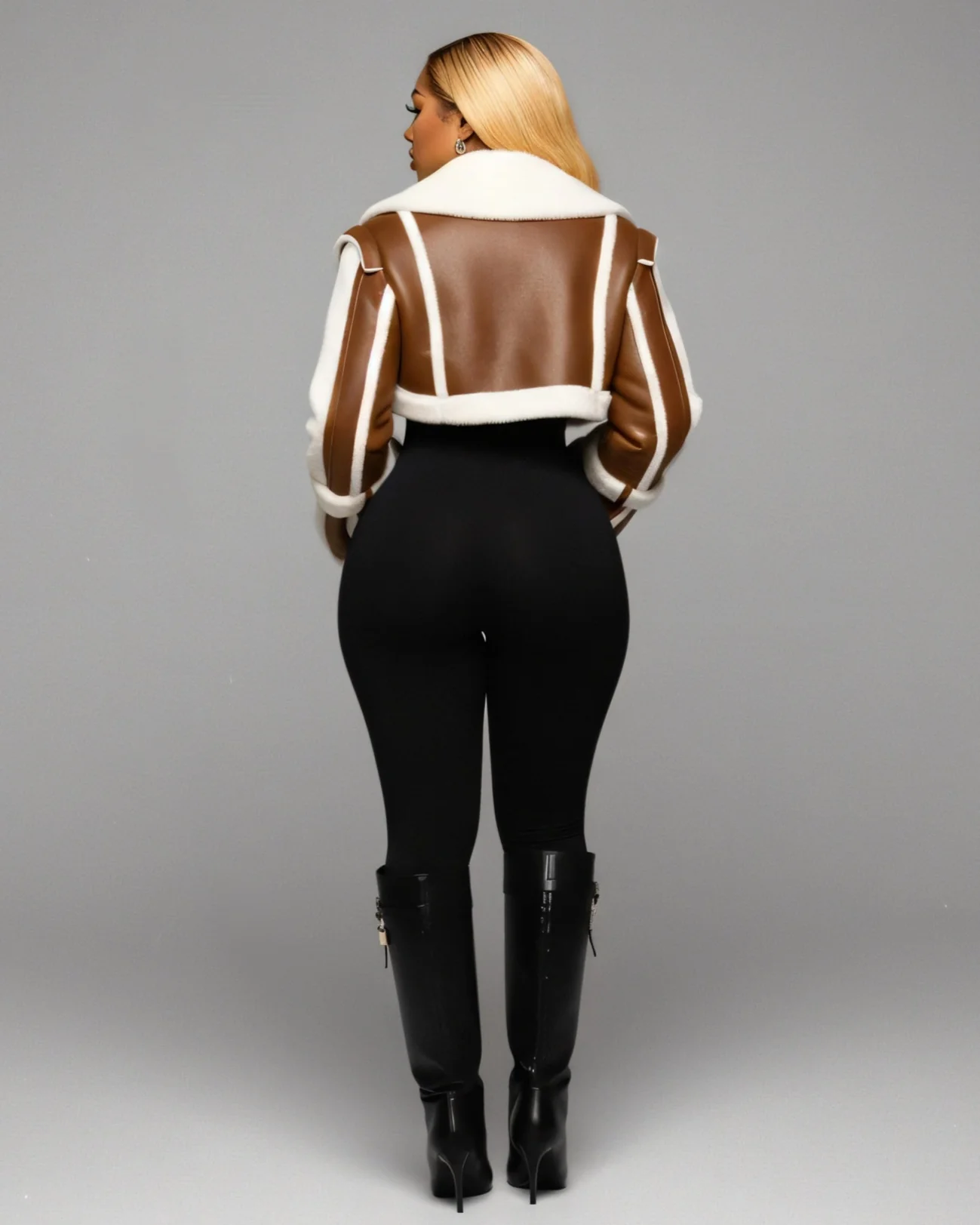 DREYA Faux Leather Shearling Trim Jacket - Image 8