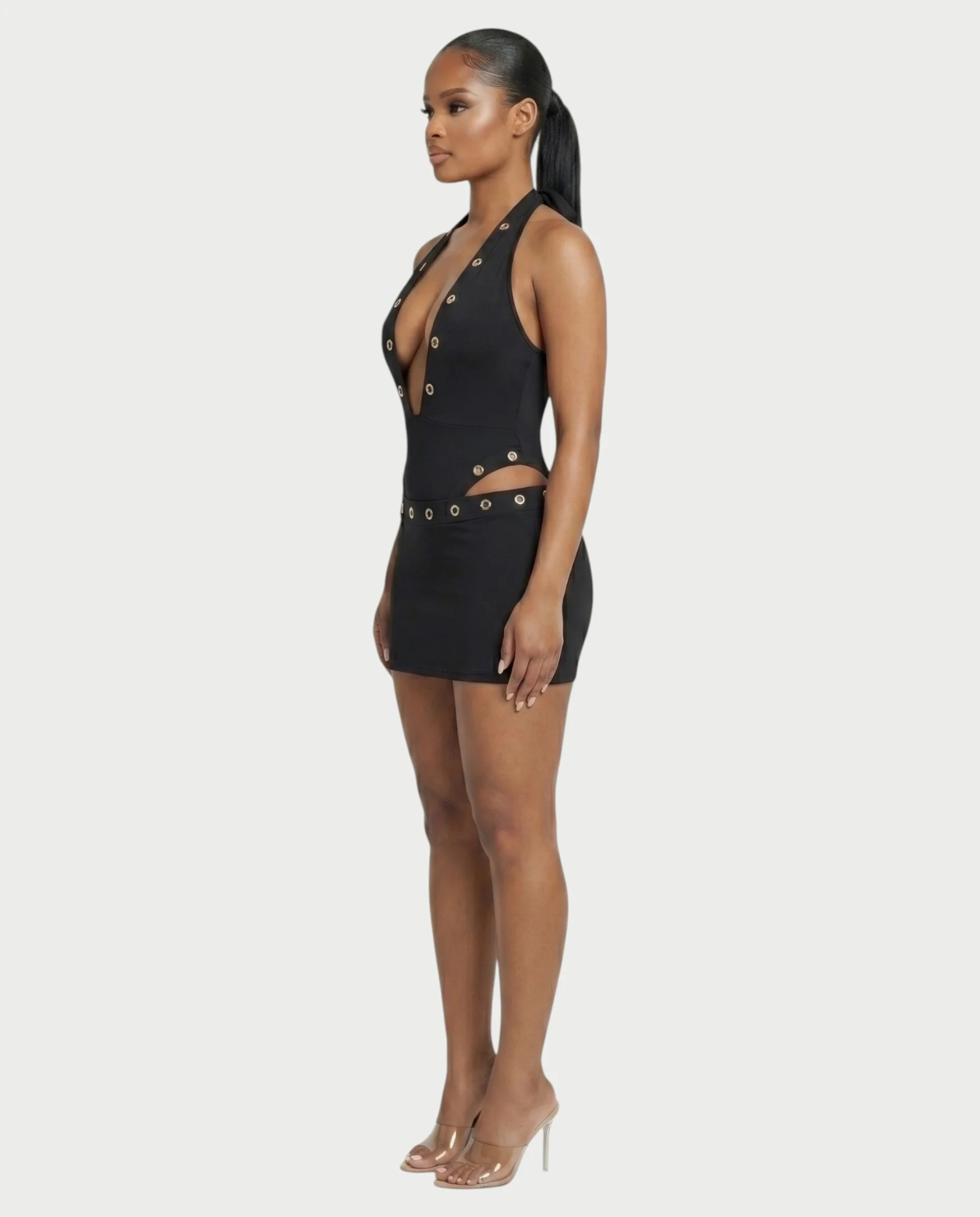 ELARIA Halter Plunge Bodysuit & Mini Skirt Set - Image 3