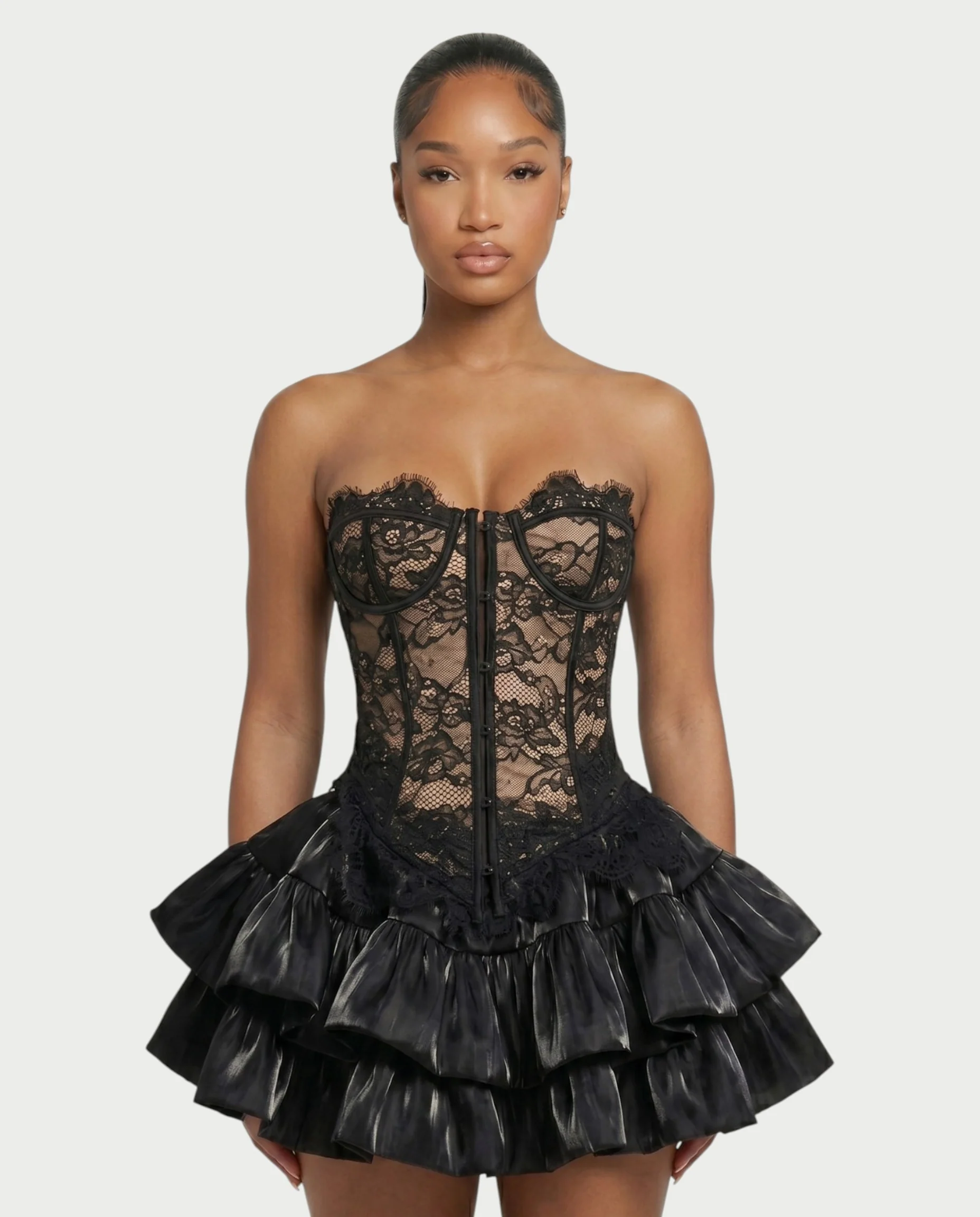ELAROSE Satin Ruffle Mini Skirt & Lace Corset Top Set - Image 11