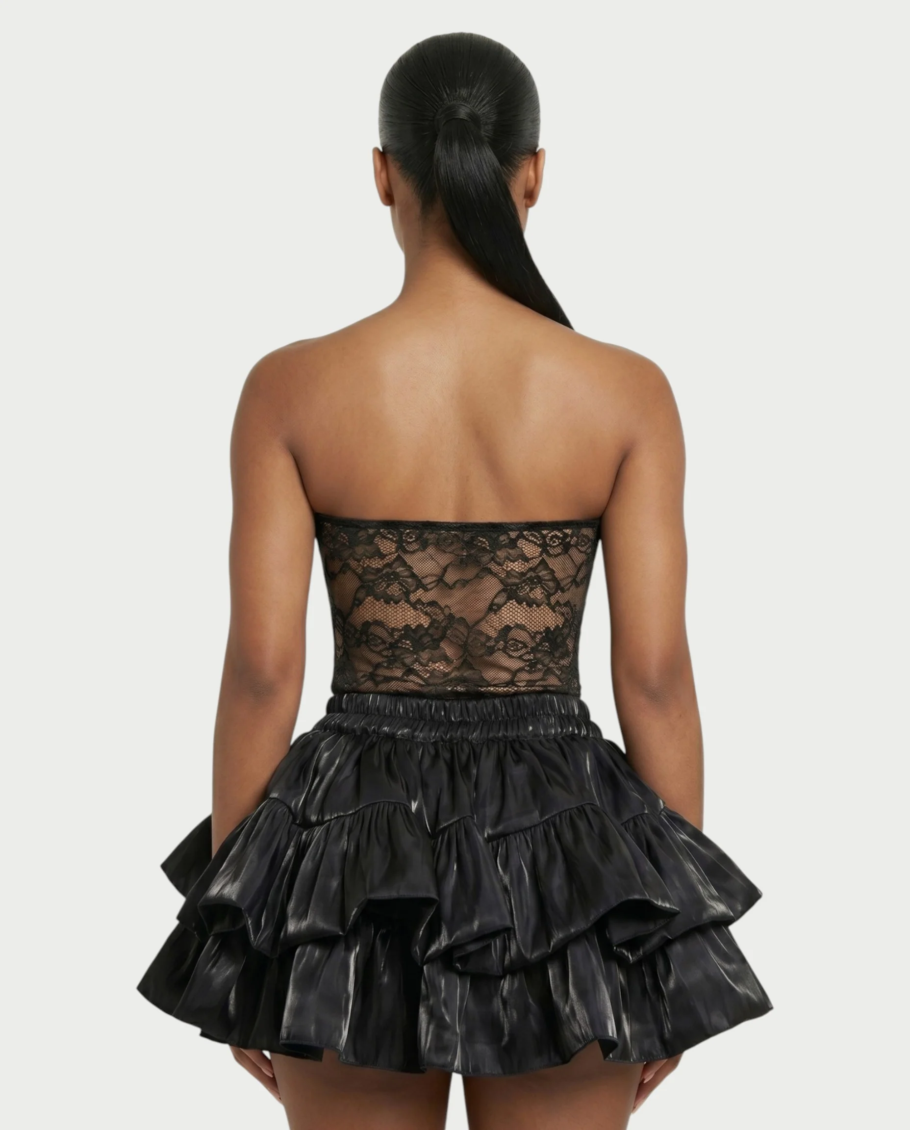 ELAROSE Satin Ruffle Mini Skirt & Lace Corset Top Set - Image 12