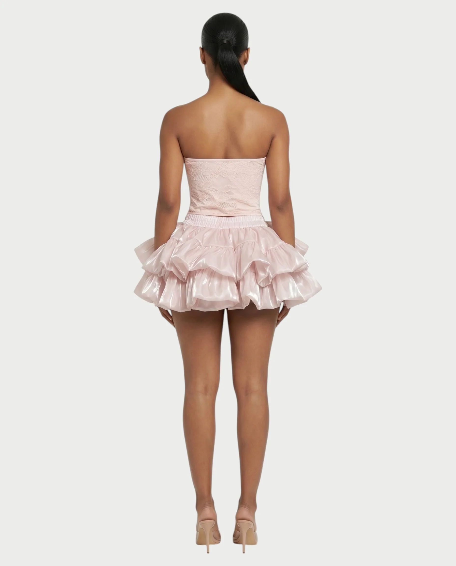 ELAROSE Satin Ruffle Mini Skirt & Lace Corset Top Set - Image 2