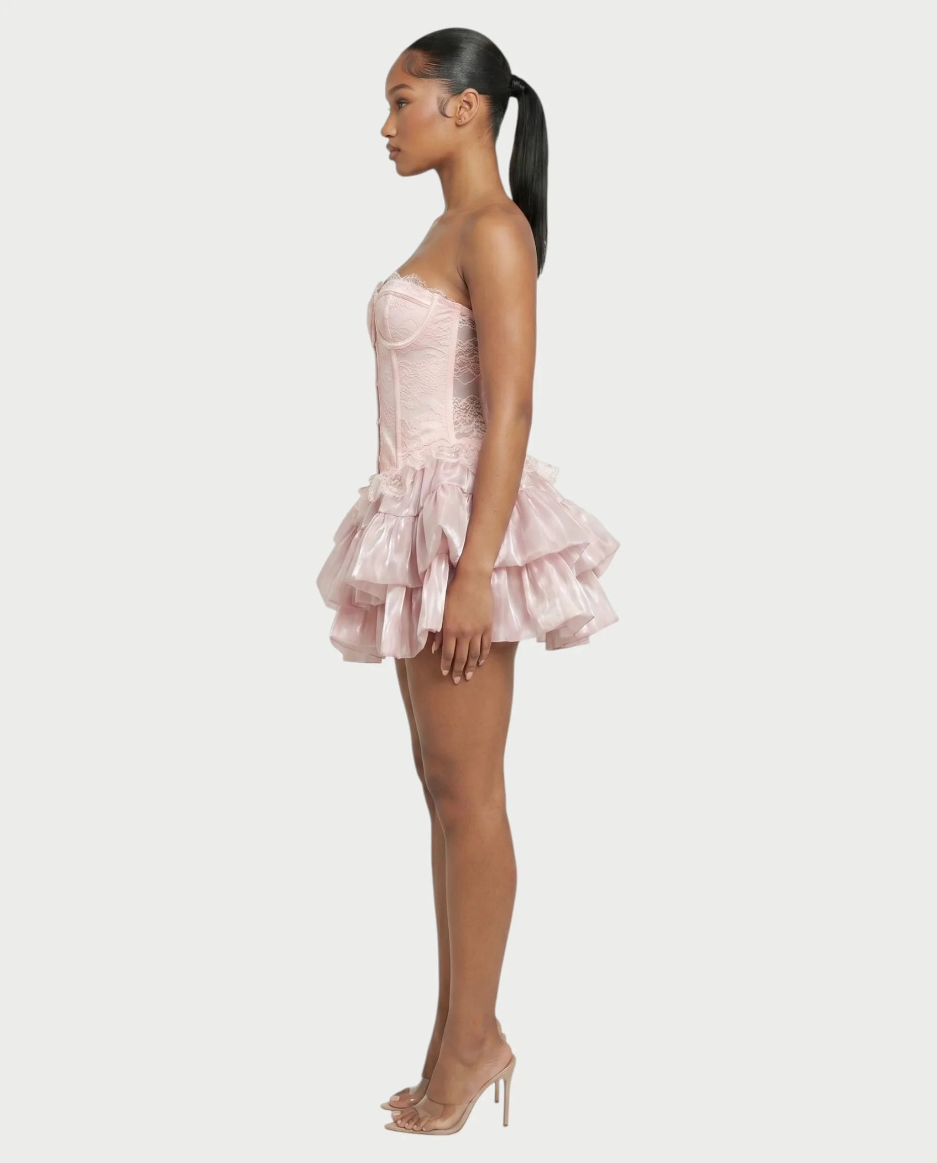 ELAROSE Satin Ruffle Mini Skirt & Lace Corset Top Set - Image 3