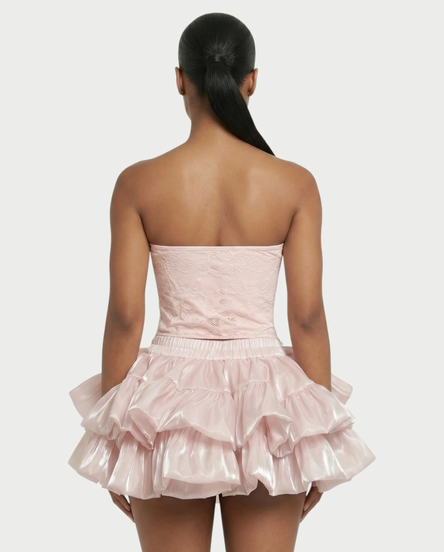 ELAROSE Satin Ruffle Mini Skirt & Lace Corset Top Set - Image 6