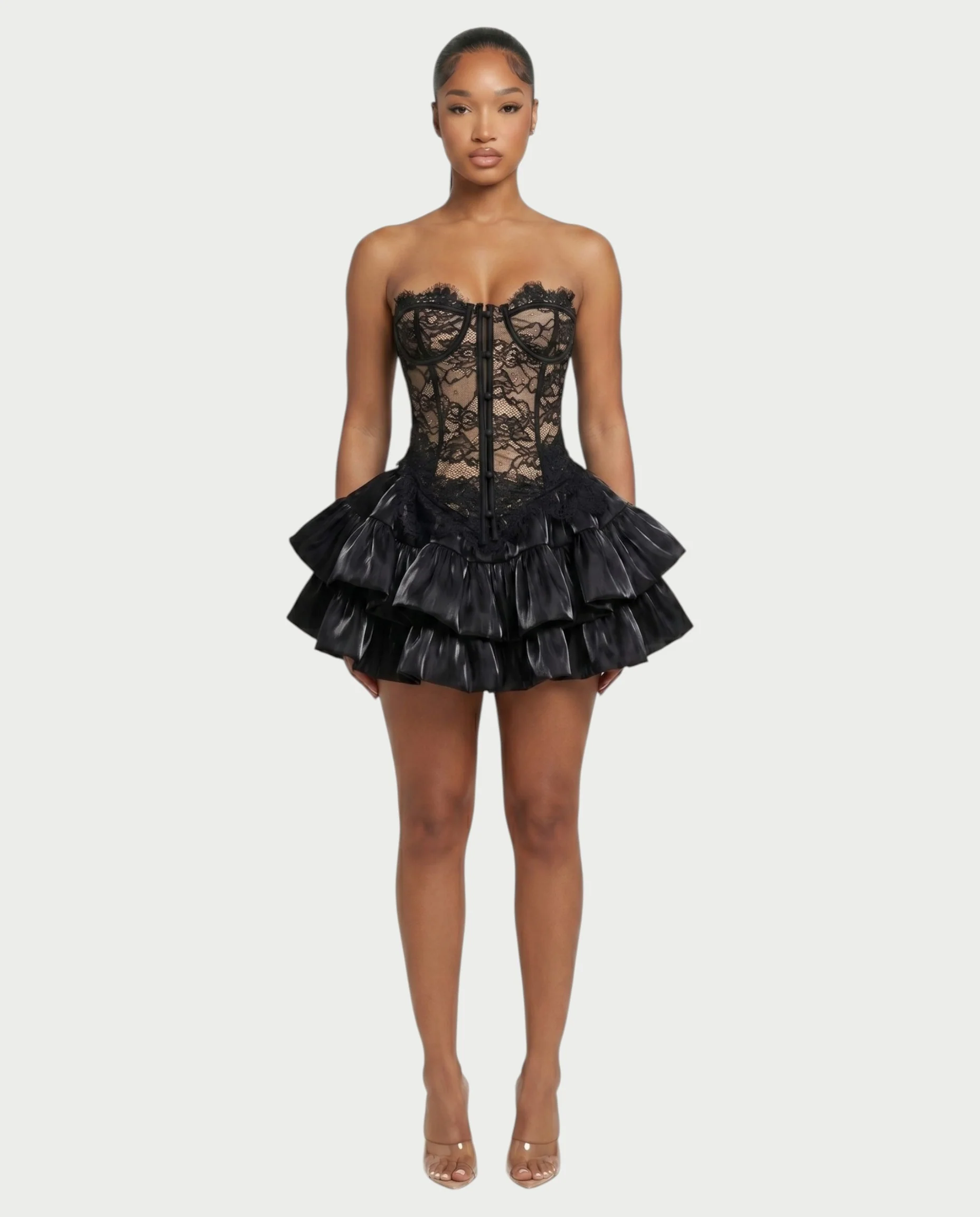 ELAROSE Satin Ruffle Mini Skirt & Lace Corset Top Set - Image 7