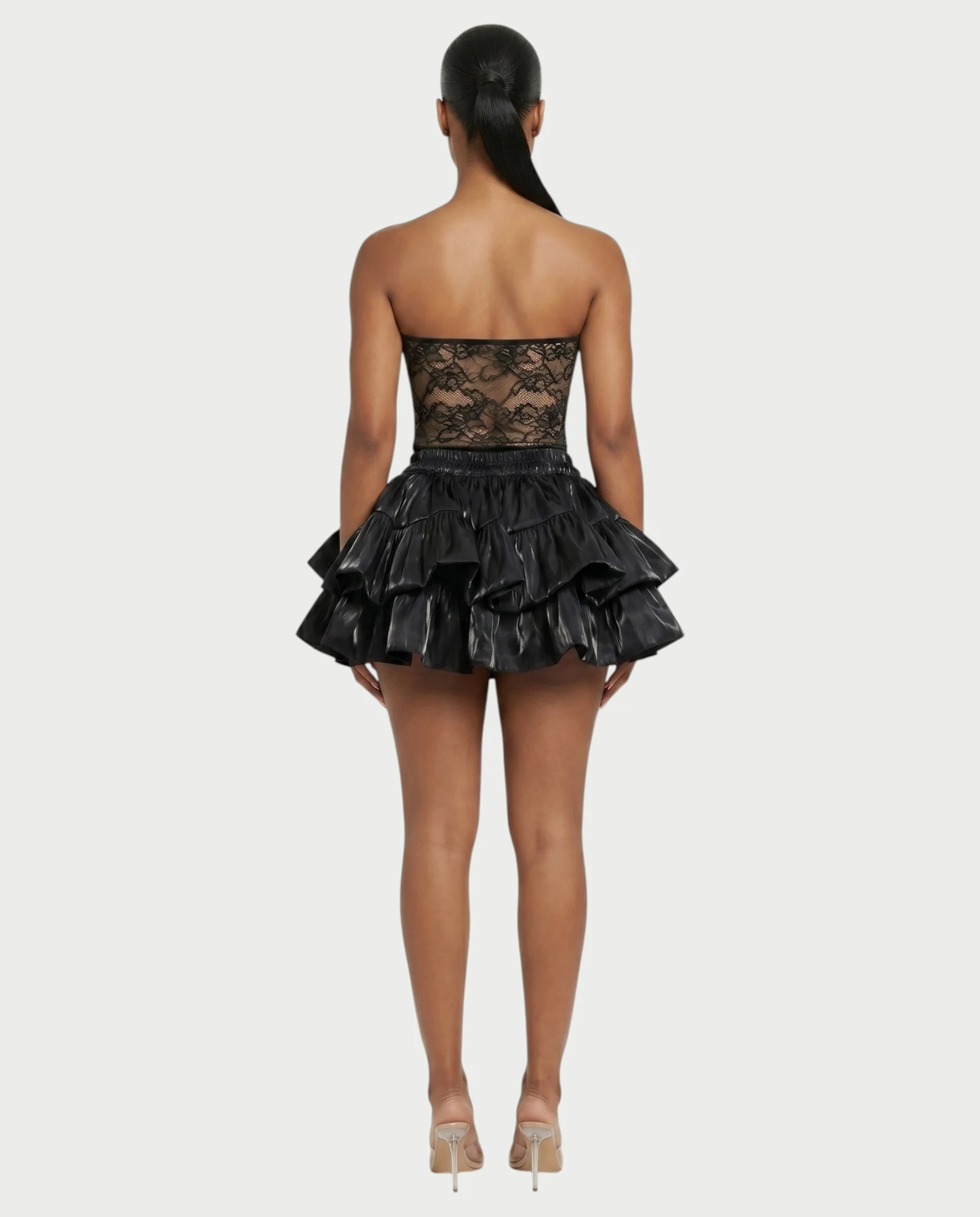 ELAROSE Satin Ruffle Mini Skirt & Lace Corset Top Set - Image 8