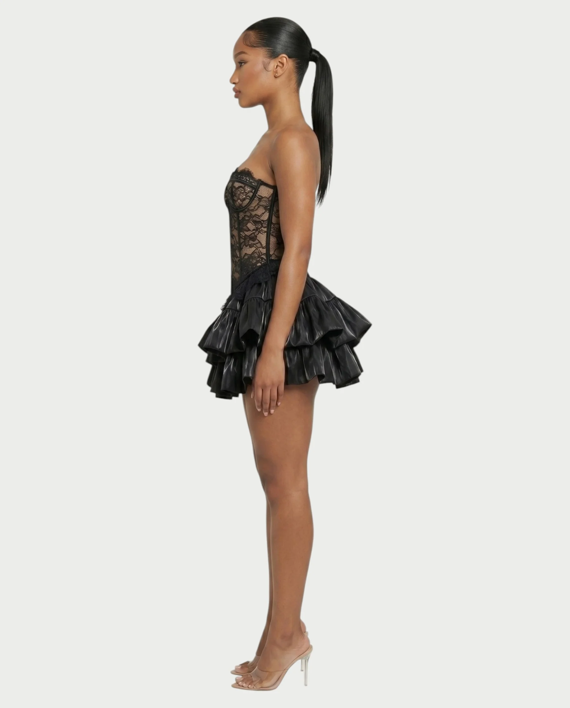ELAROSE Satin Ruffle Mini Skirt & Lace Corset Top Set - Image 9