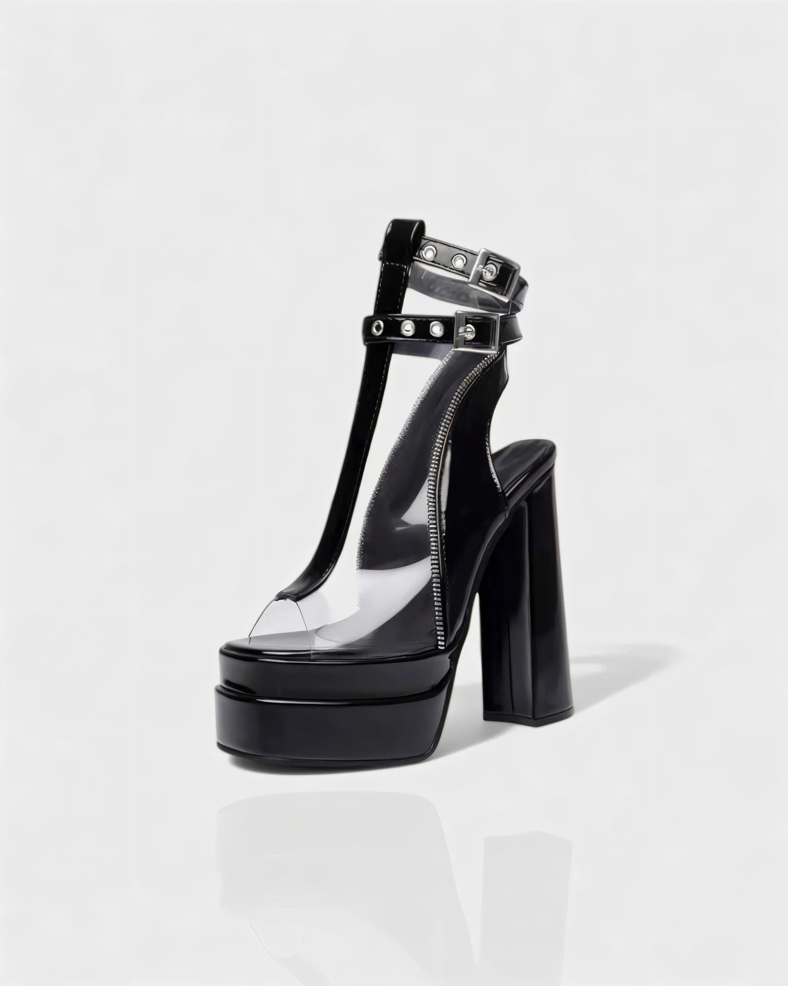 ELARYA Peep Toe Heels with Clear Panels & Ankle Strap - Image 3