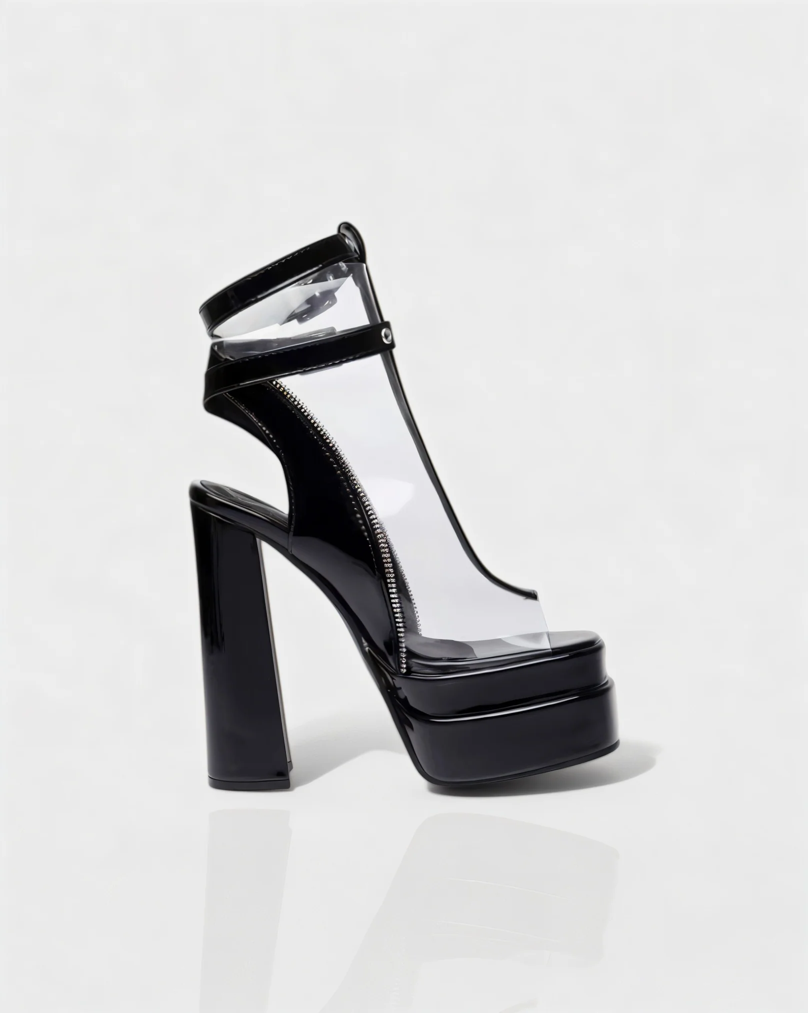 ELARYA Peep Toe Heels with Clear Panels & Ankle Strap - Image 4