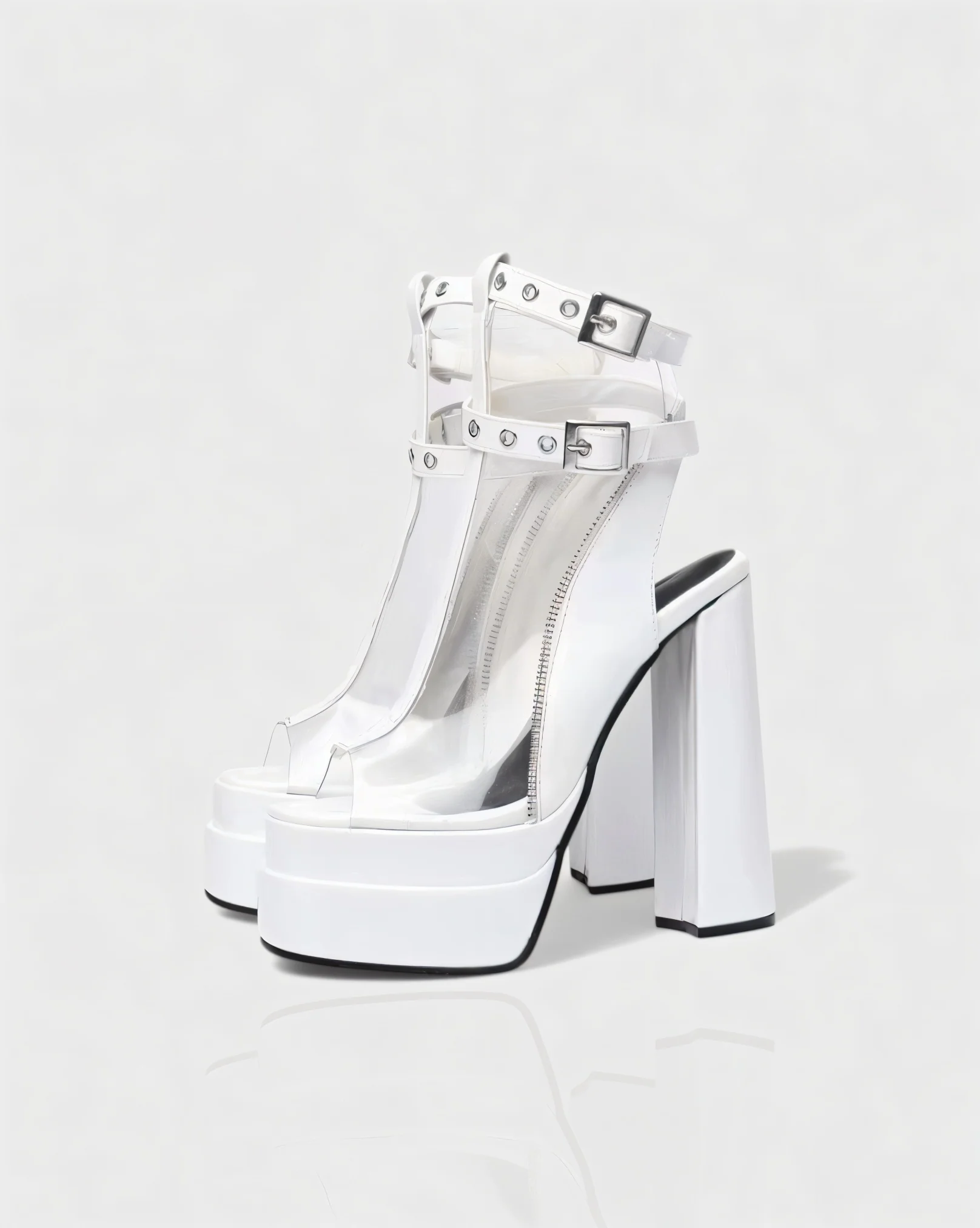 ELARYA Peep Toe Heels with Clear Panels & Ankle Strap - Image 7
