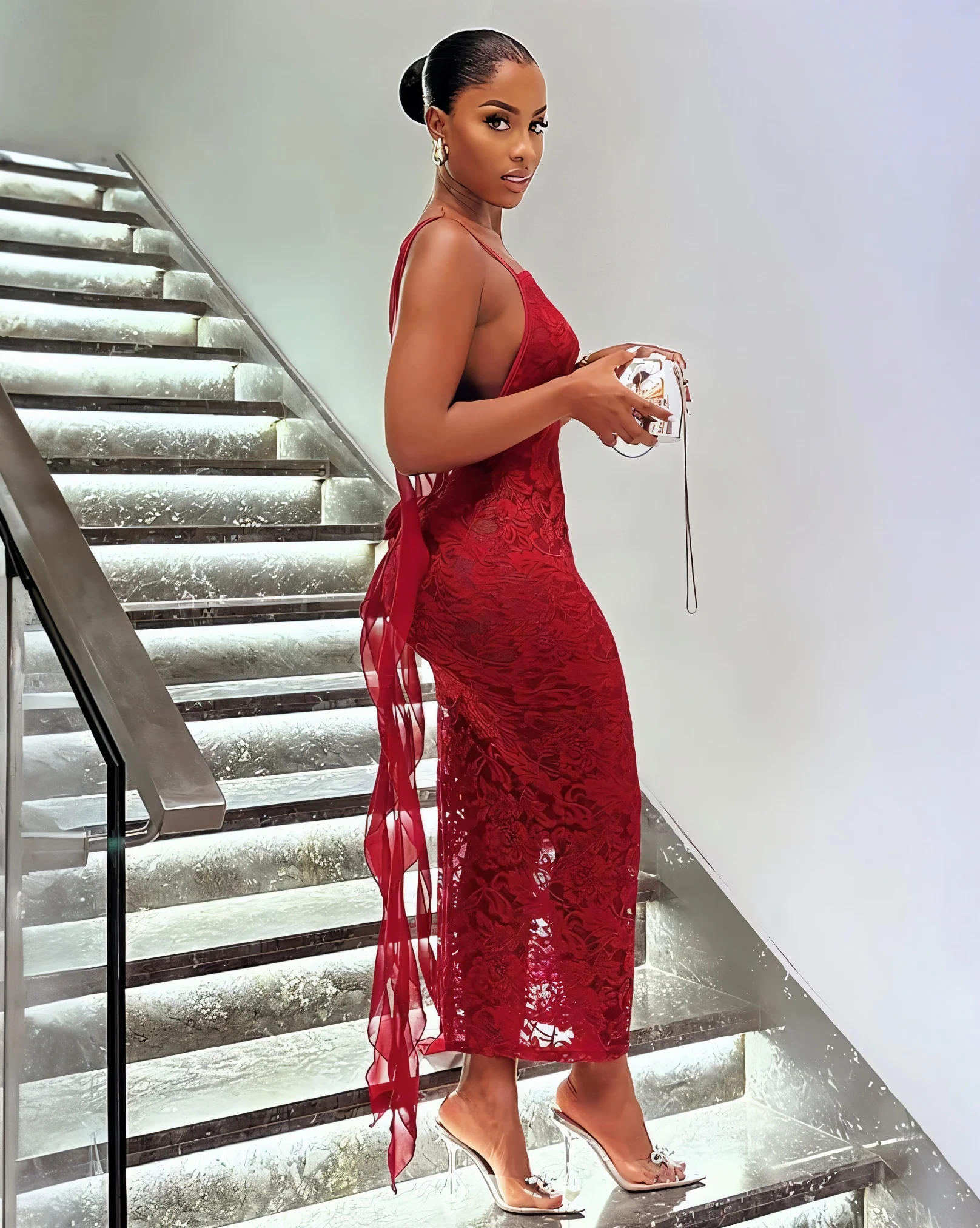 ELISA Backless Floral Lace Midi Dress - Image 3
