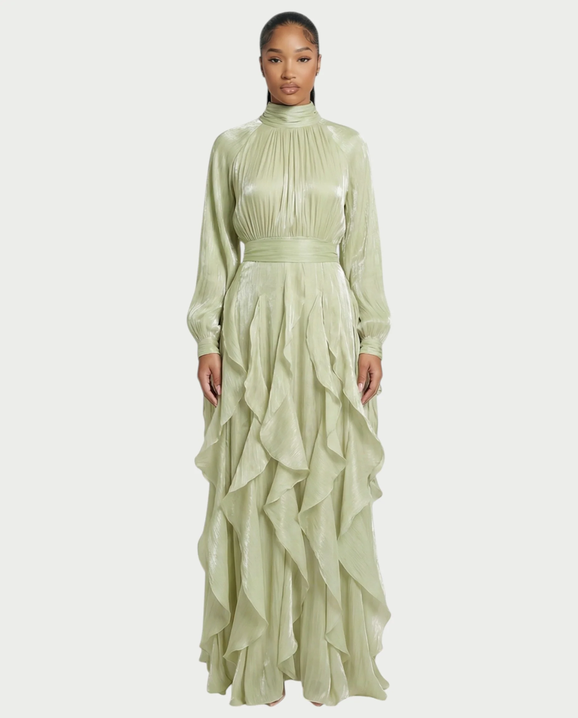 ELMA High-Neck Draped Ruffle Maxi Dress - Image 11