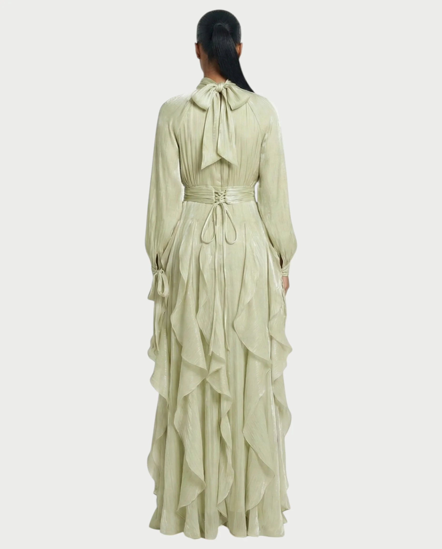 ELMA High-Neck Draped Ruffle Maxi Dress - Image 12