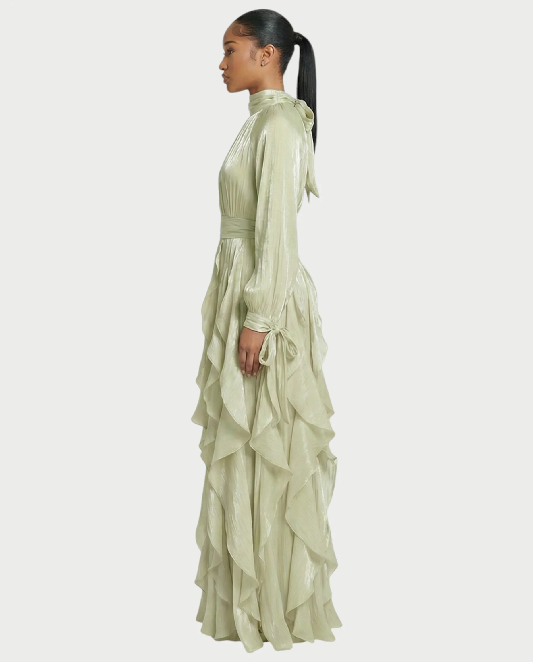 ELMA High-Neck Draped Ruffle Maxi Dress - Image 13