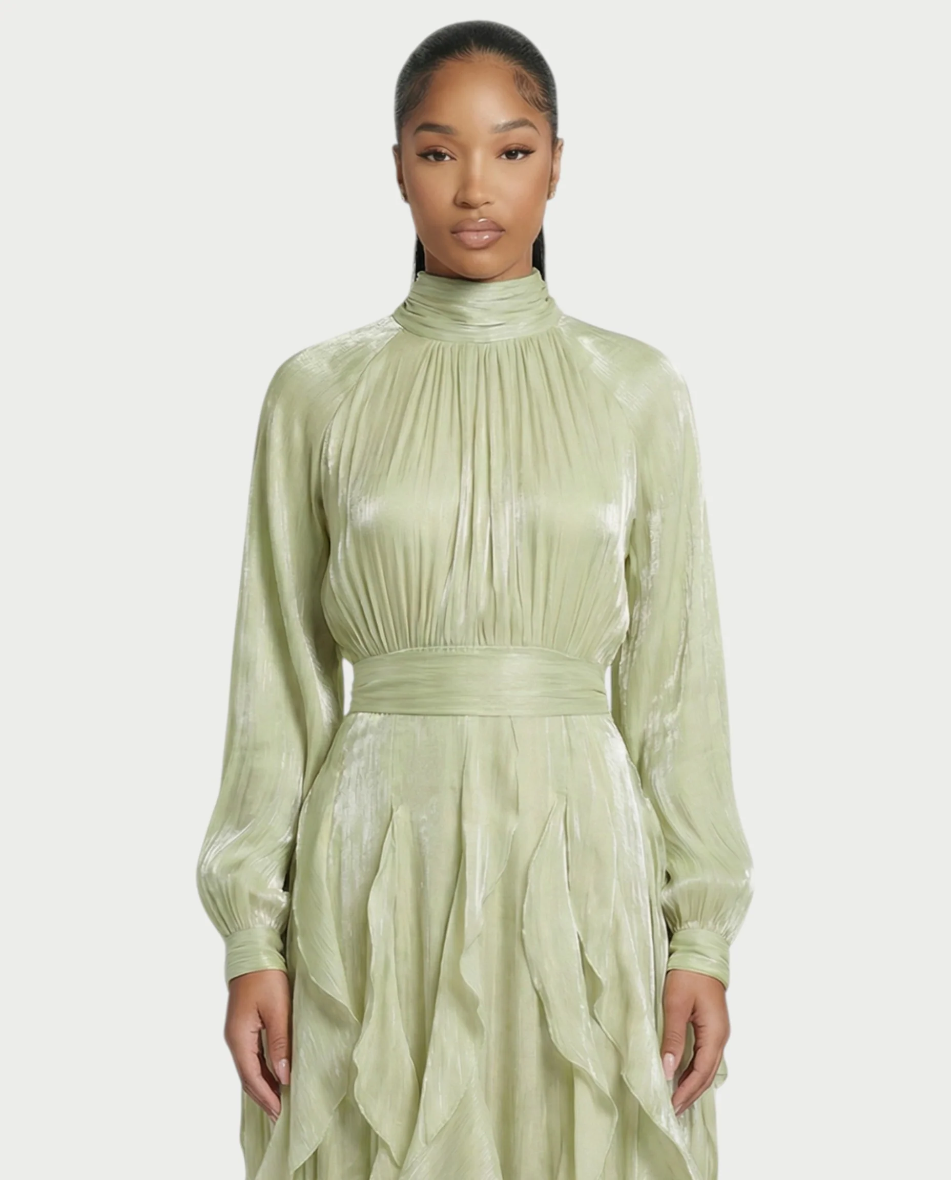 ELMA High-Neck Draped Ruffle Maxi Dress - Image 14